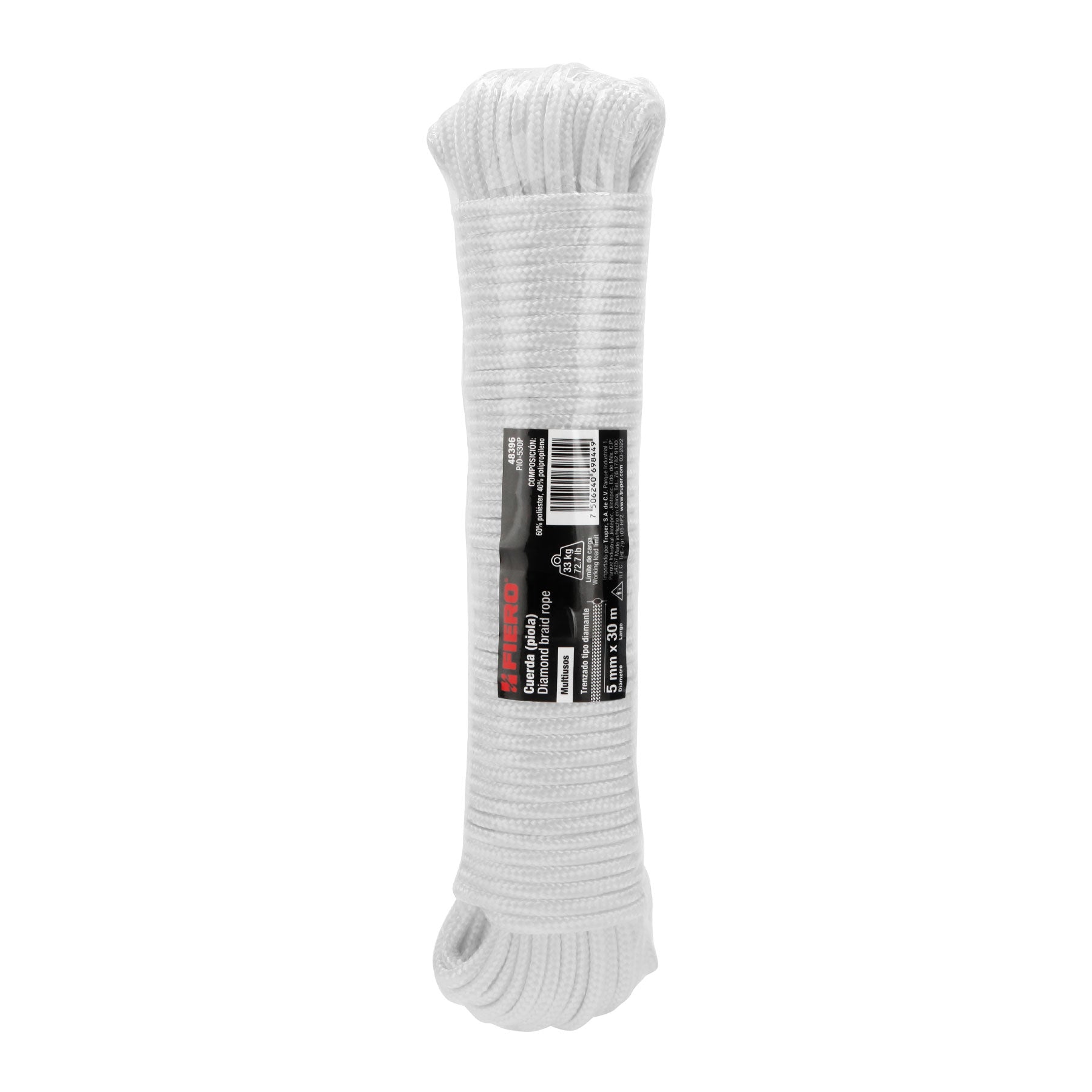 Piola de poliéster diamante de 5mmx30m blanca, madeja, Fiero