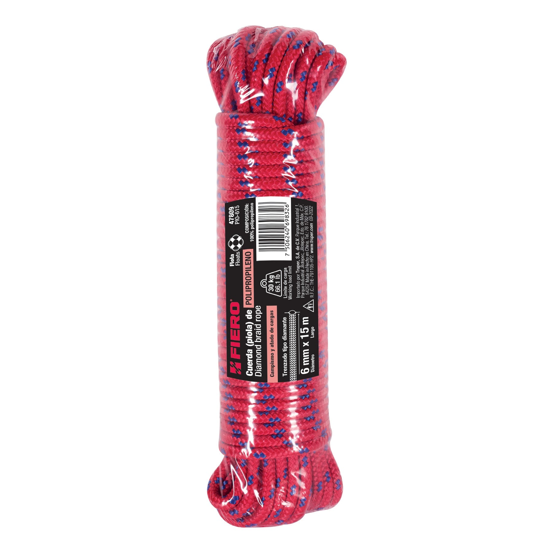 Piola de polipropileno trenzada de 6mm x 15m en madeja
