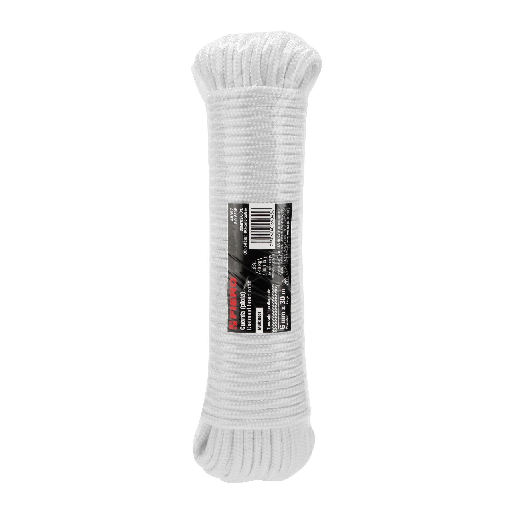 Piola de poliéster diamante de 6mmx30m blanca, madeja, Fiero