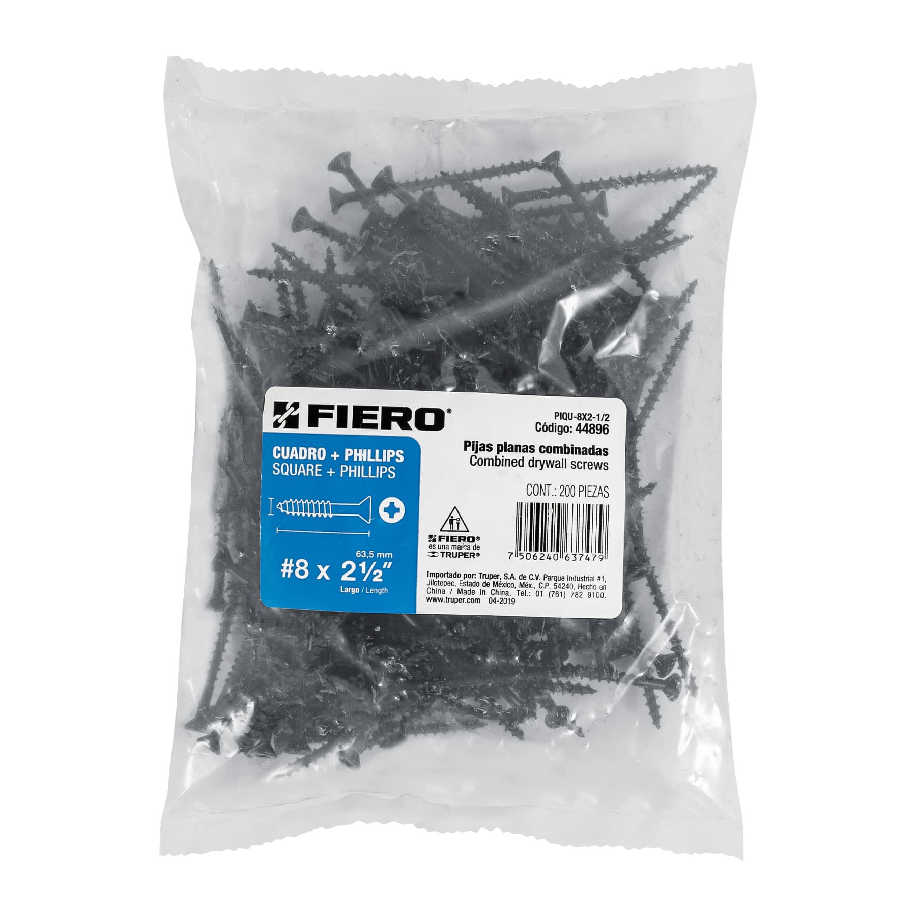 Bolsa con 200 pijas #8 x 2-1/2" combinadas (cuadro+Phillips)