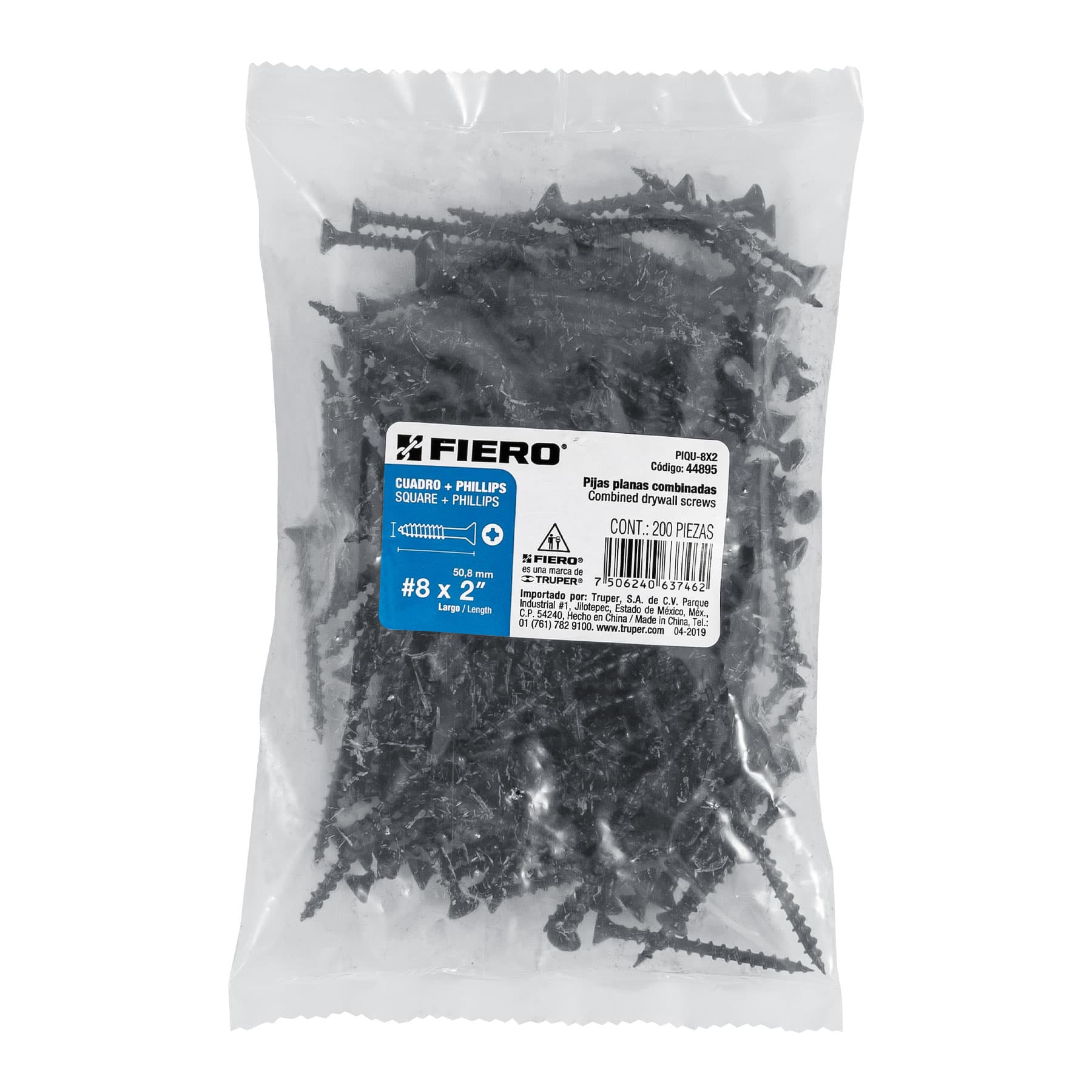 Bolsa con 200 pijas #8 x 2" combinadas (cuadro + Phillips)