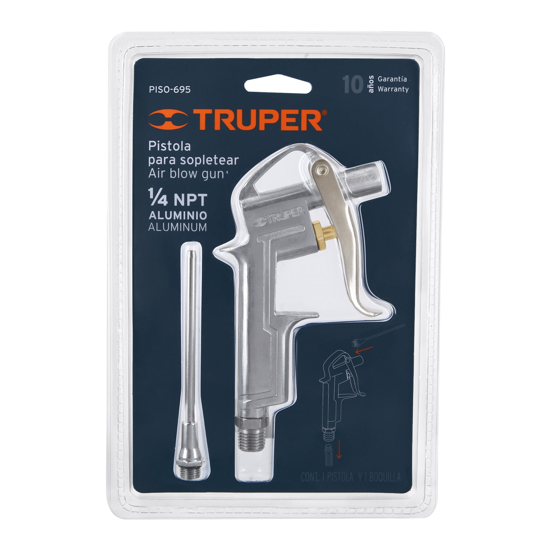 Pistola de aluminio para sopletear, boquilla ext 4",Truper