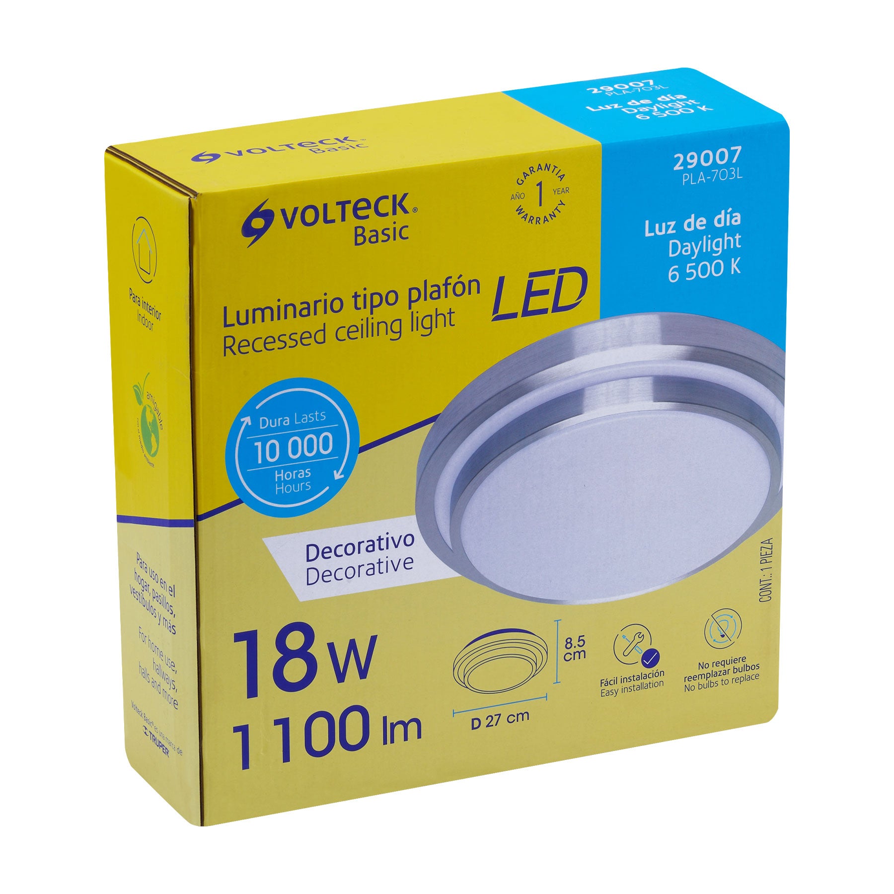 Luminario LED 18W plafón decorativo metálico, luz día, BASIC