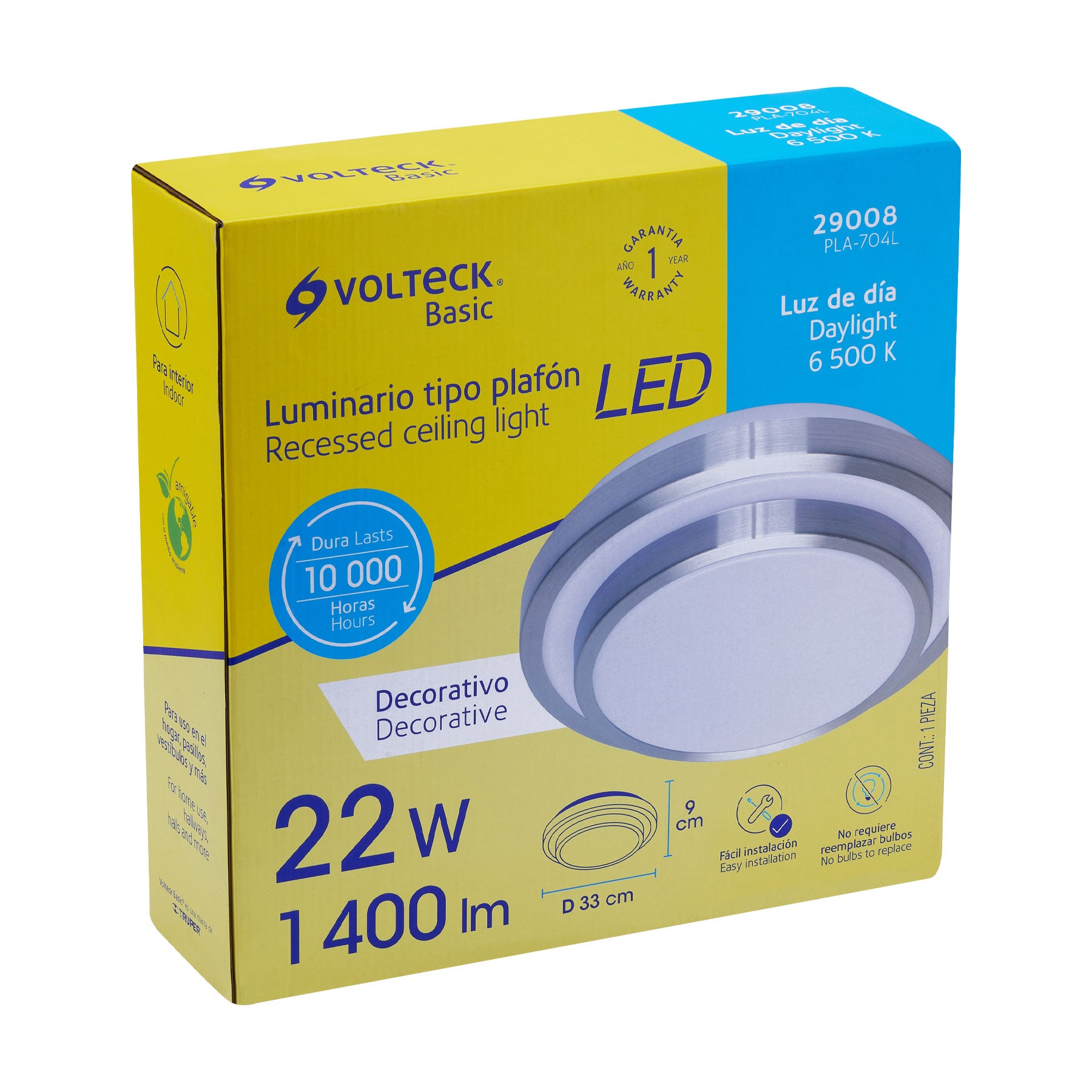 Luminario LED 22W plafón decorativo metálico, luz día, BASIC