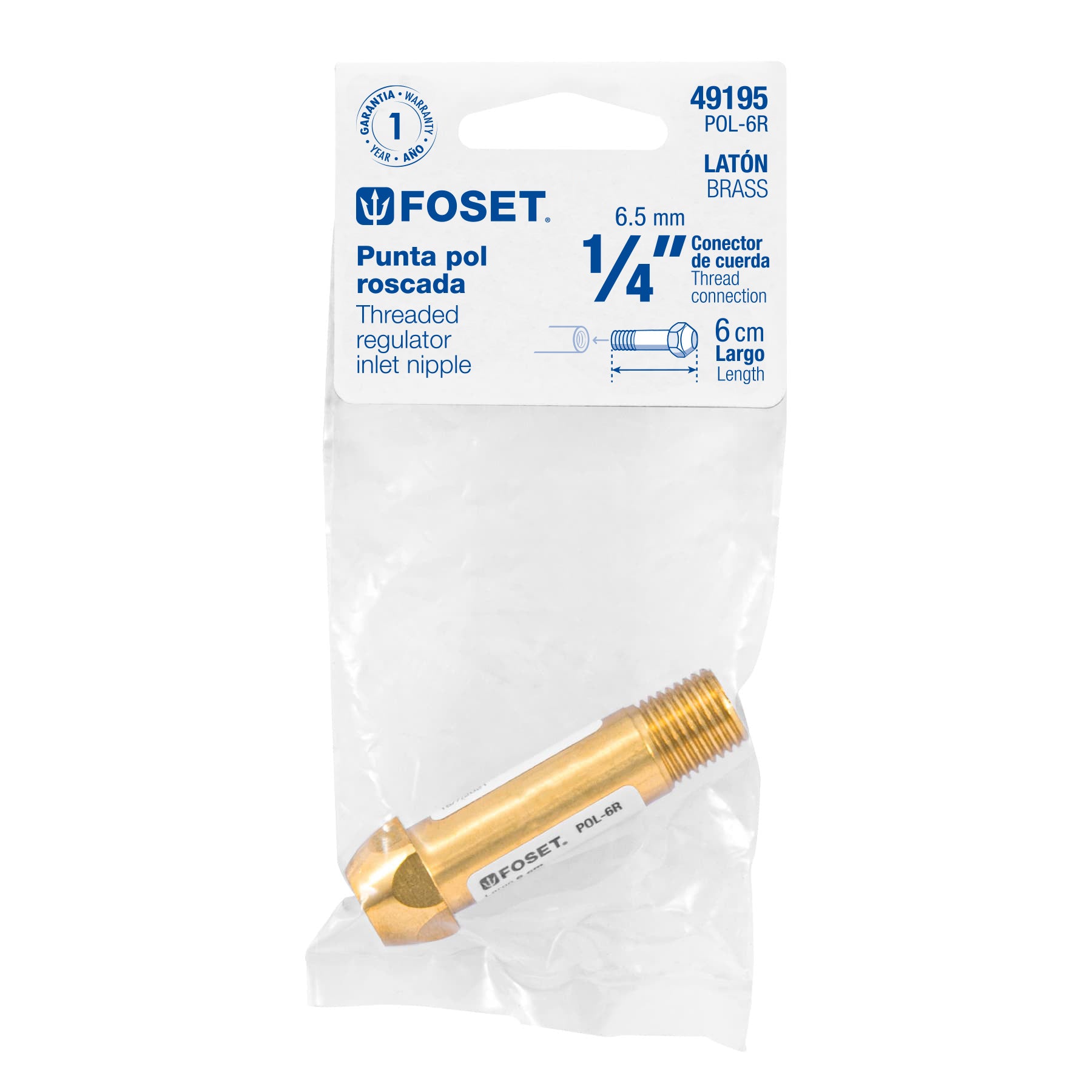 Punta pol de latón 1/4" x 6 cm, de rosca, Foset