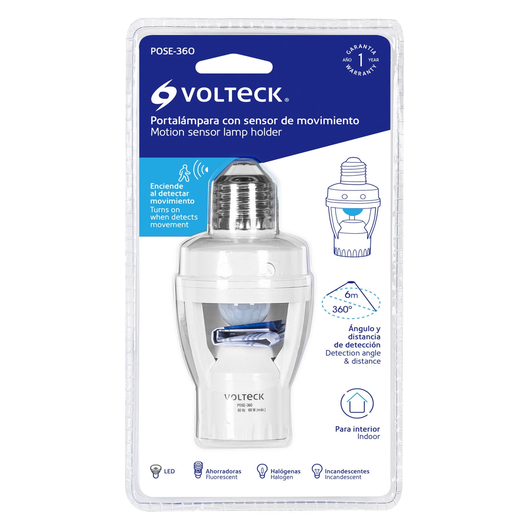 Portalámpara con sensor de movimiento 360∞, Volteck