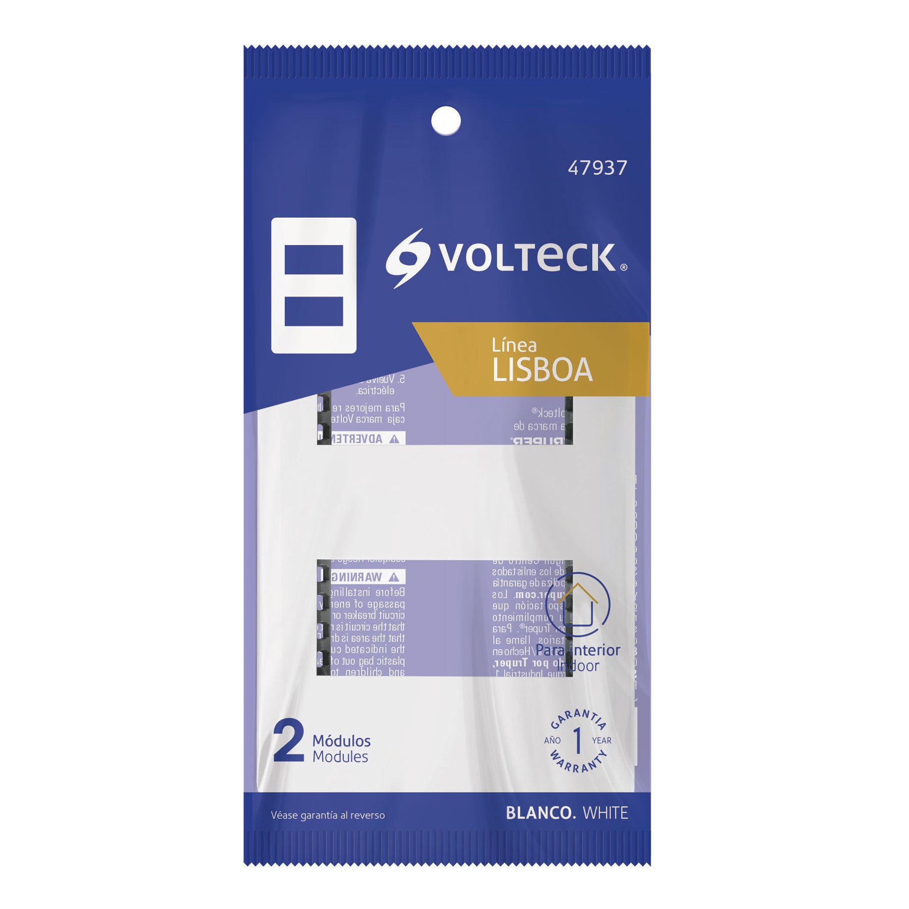 Placa blanca de 2 ventanas 1 módeloulo, línea Lisboa, Volteck