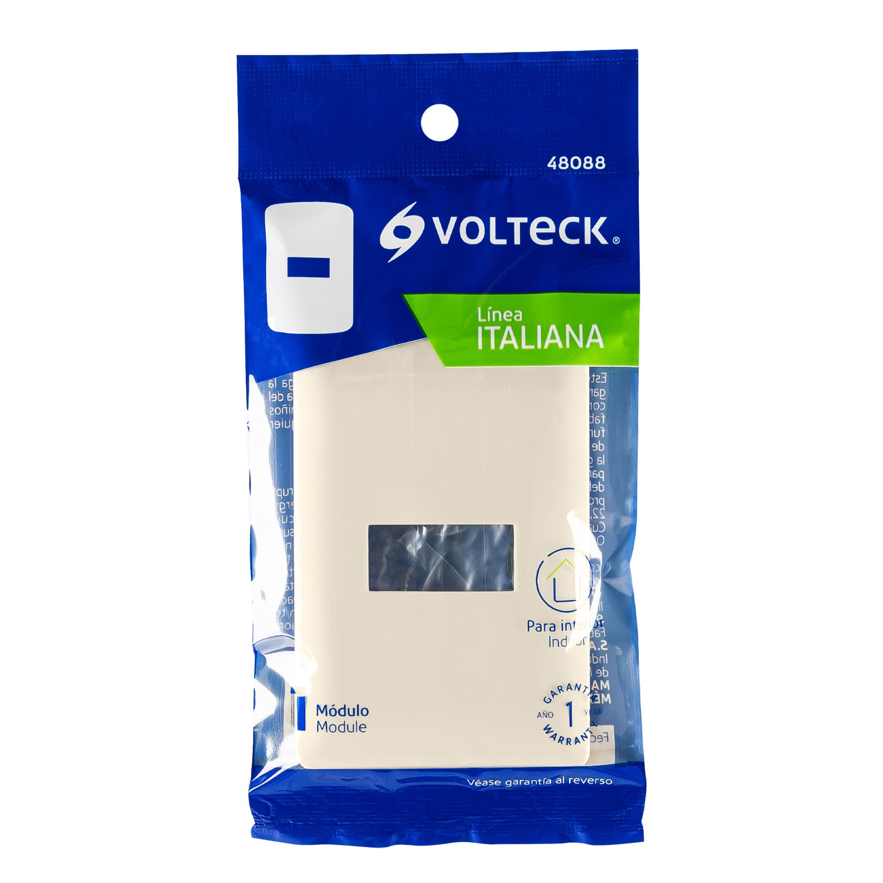 Placa 1 módeloulo de ABS, línea Italiana, color marfil, Volteck