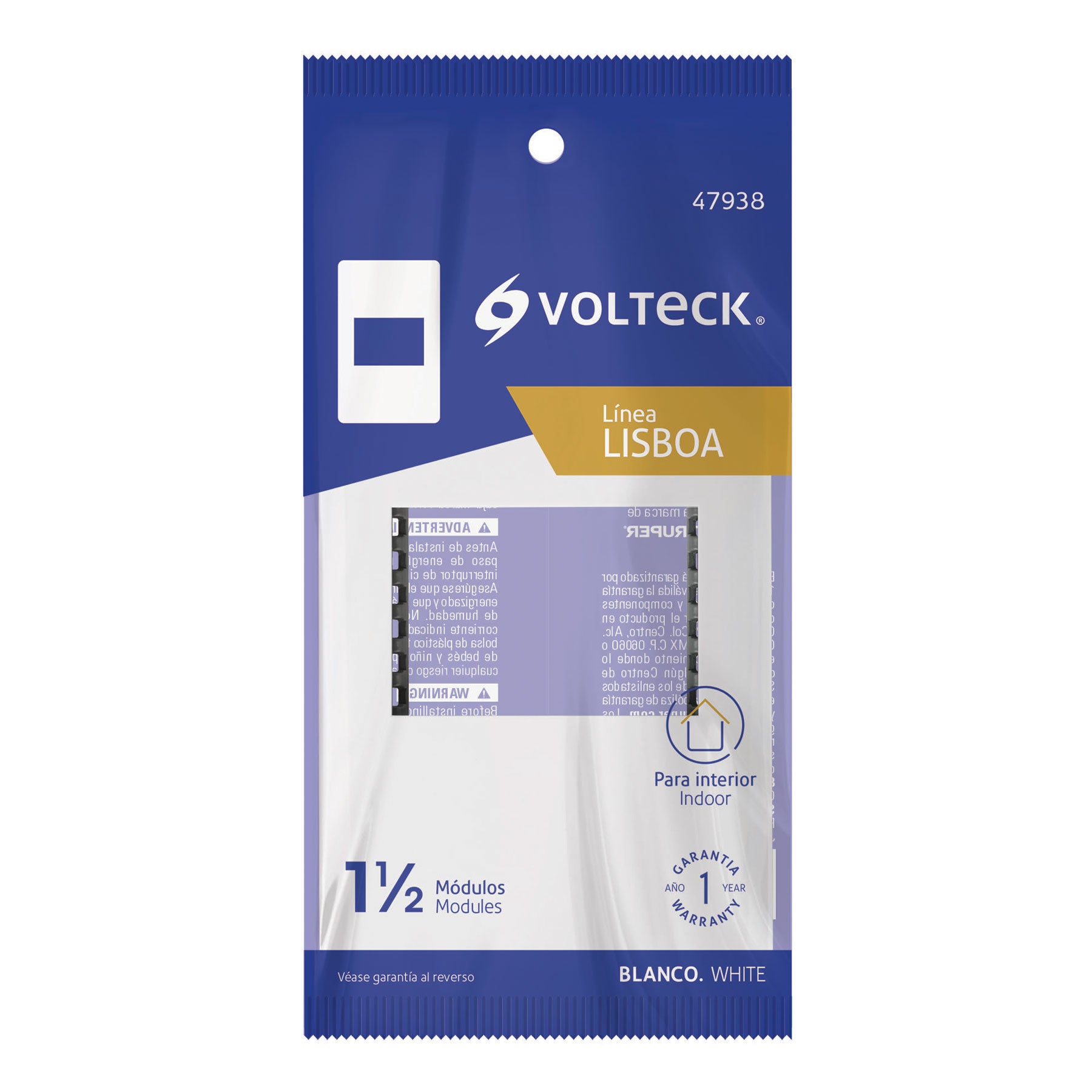 Placa blanca de 1 ventana 1.5 módeloulos, línea Lisboa, Volteck