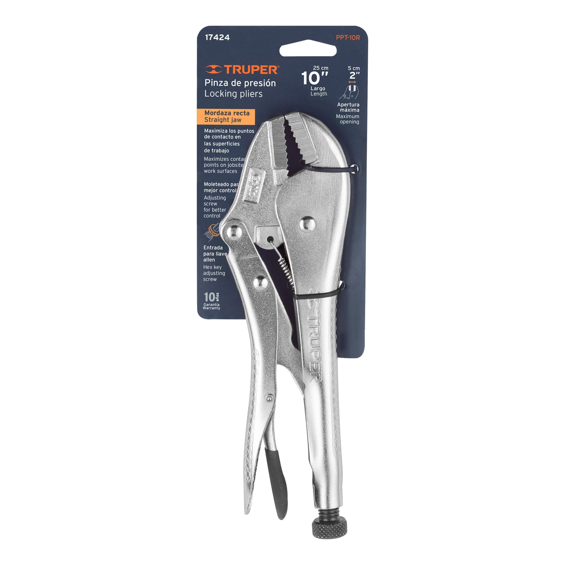 Pinza de presión 10" mordaza recta, Truper