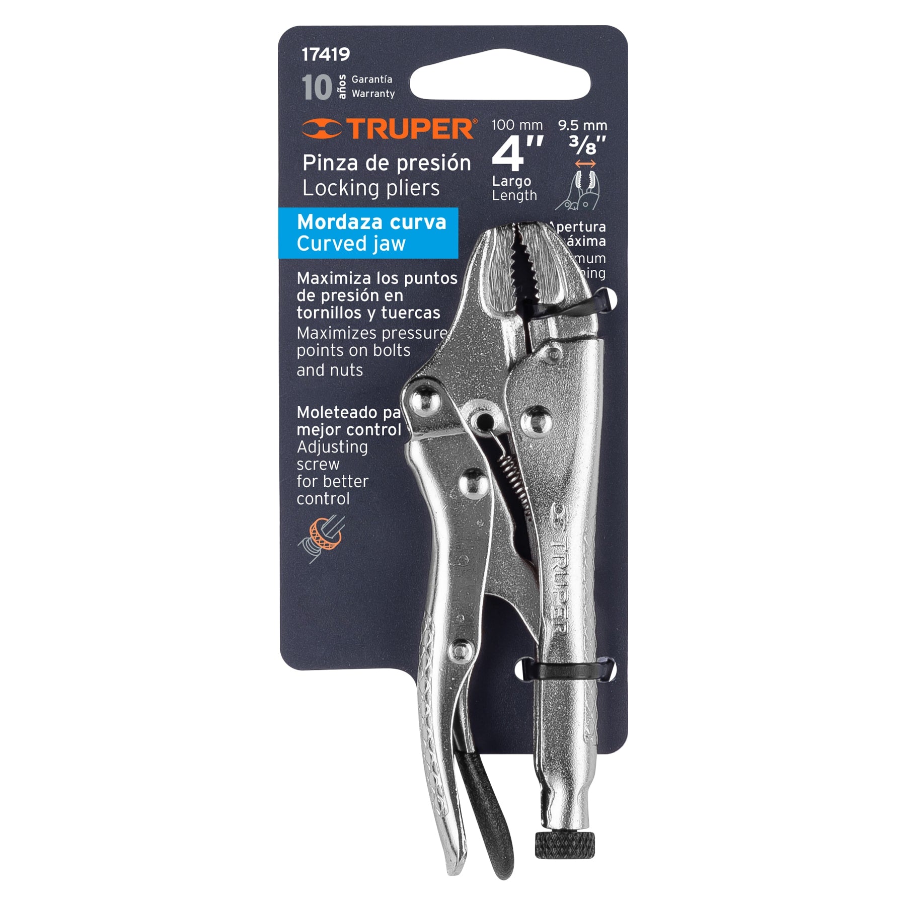 Pinza de presión 4" mordaza curva, Truper