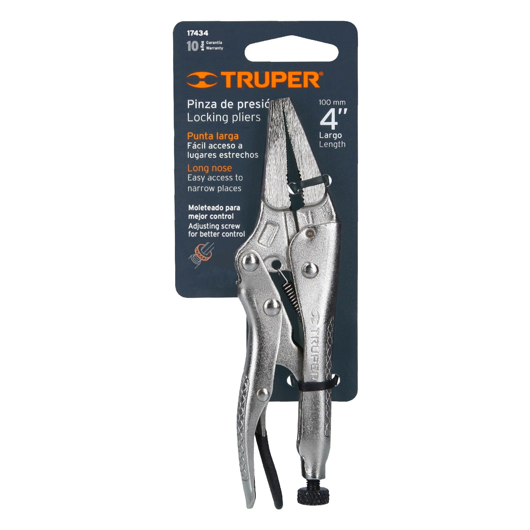 Pinza de presión 4", punta larga, Truper