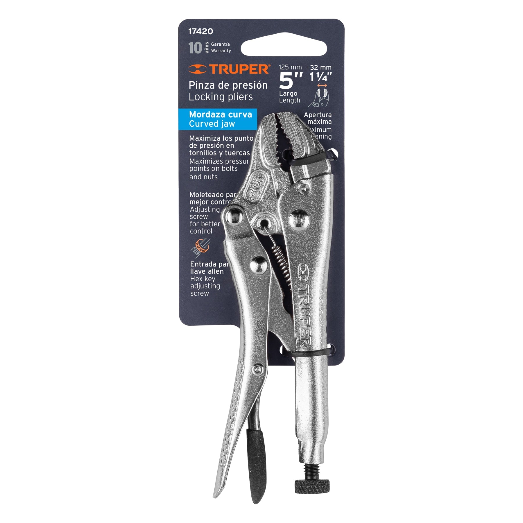 Pinza de presión 5" mordaza curva, Truper