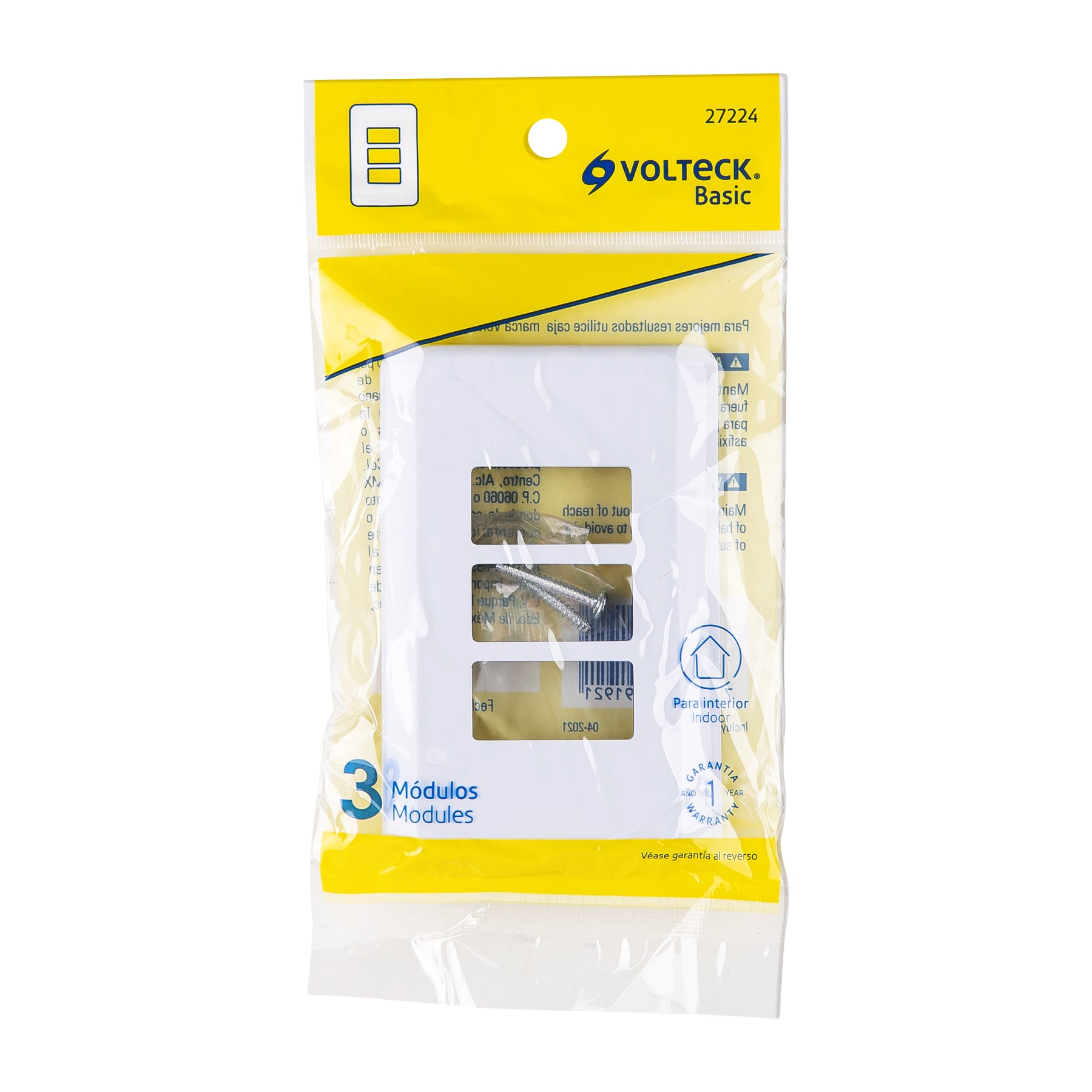 Placa 3 módeloulos de ABS, blanca, Volteck Basic