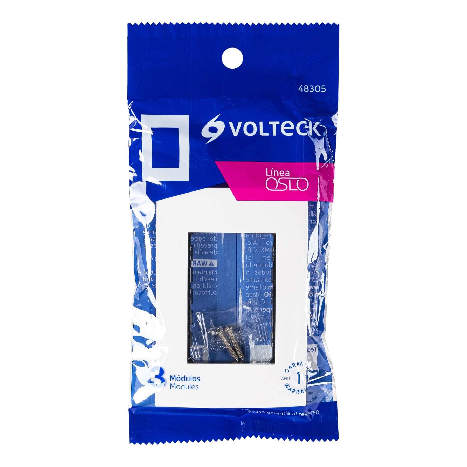 Placa 3 módeloulos de ABS, línea Oslo, color blanco, Volteck