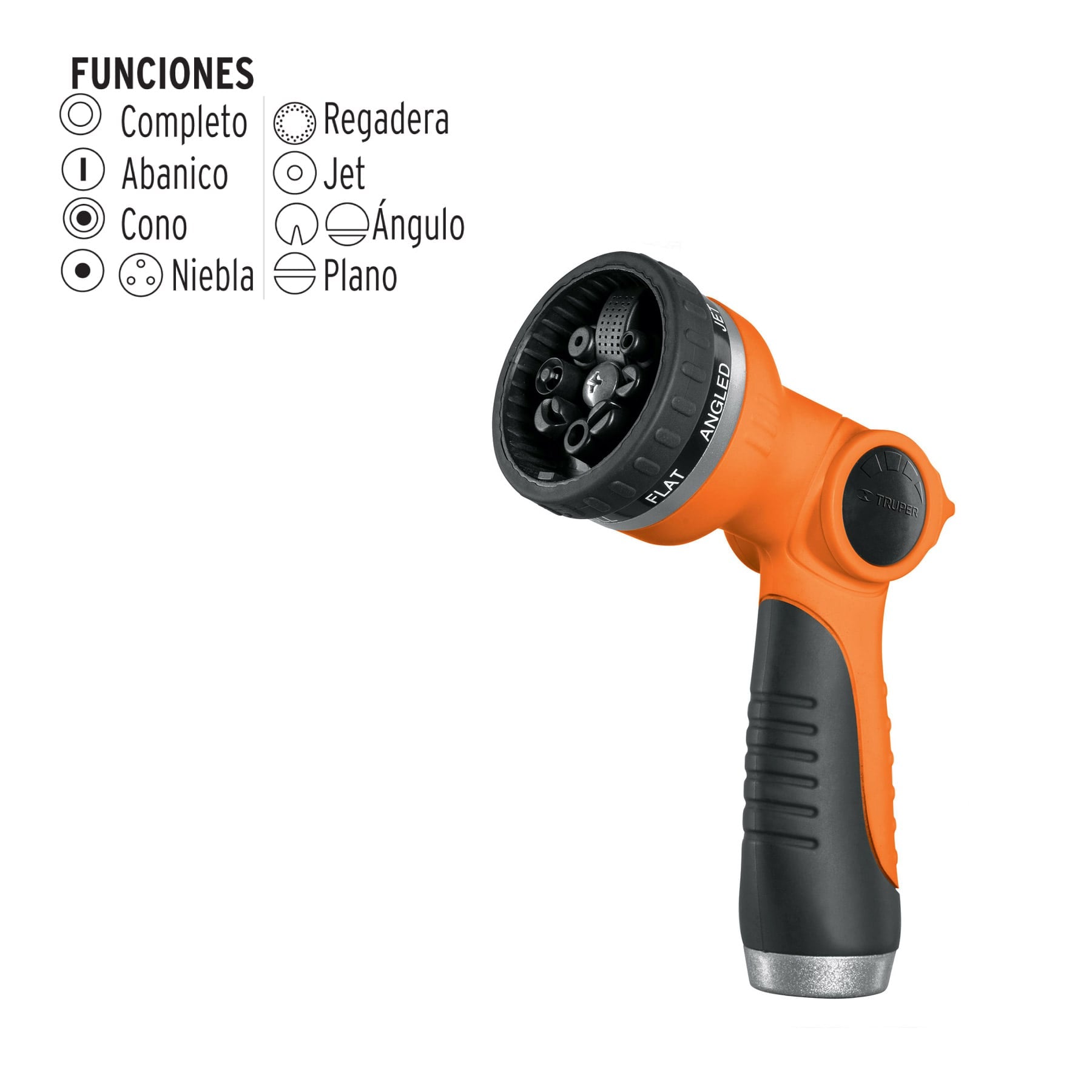 Pistola para riego de 8 funciones plástica, Truper