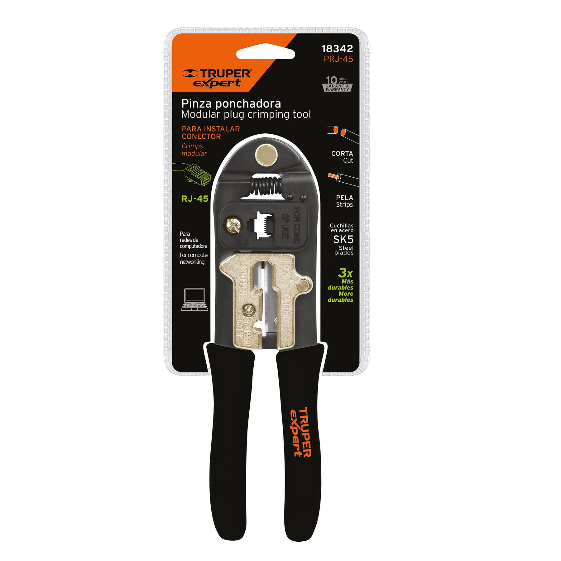 Pinza 8" ponchadora para cables RJ-45, 8 contactos, Truper