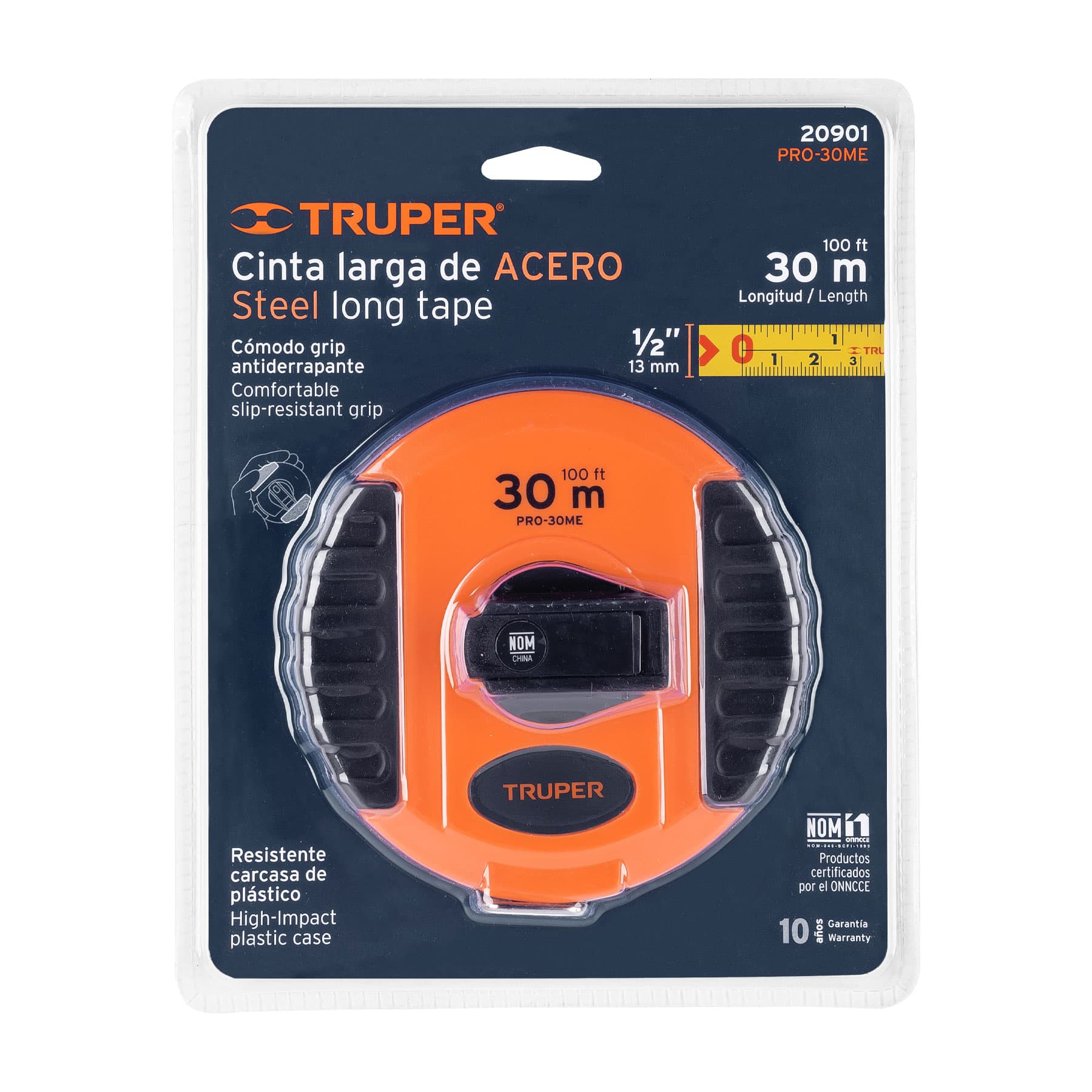 Cinta métrica larga 30 m, metálica, carcasa plástica, Truper