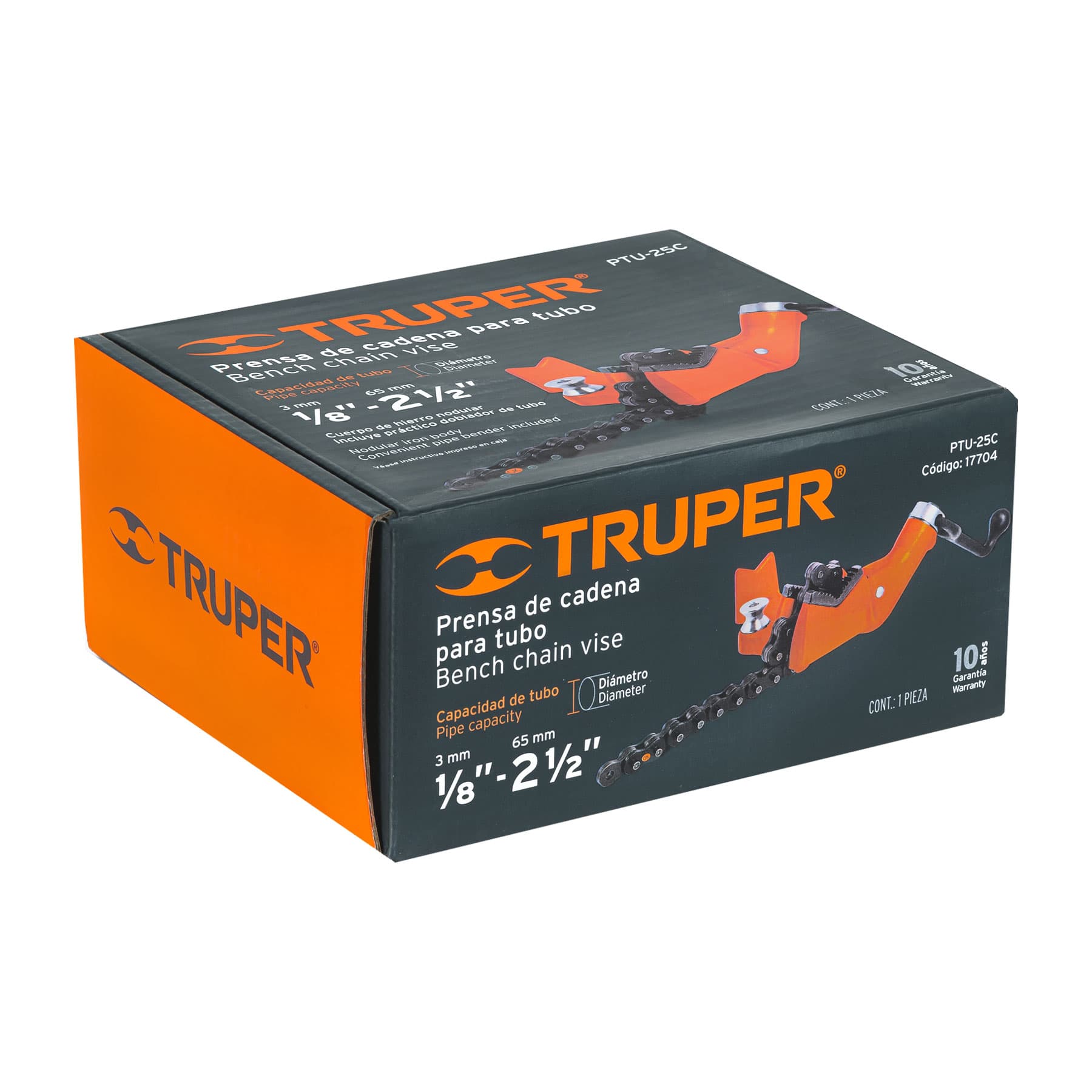 Prensa de cadena para tubo 2-1/2", cuerpo de hierro nodular