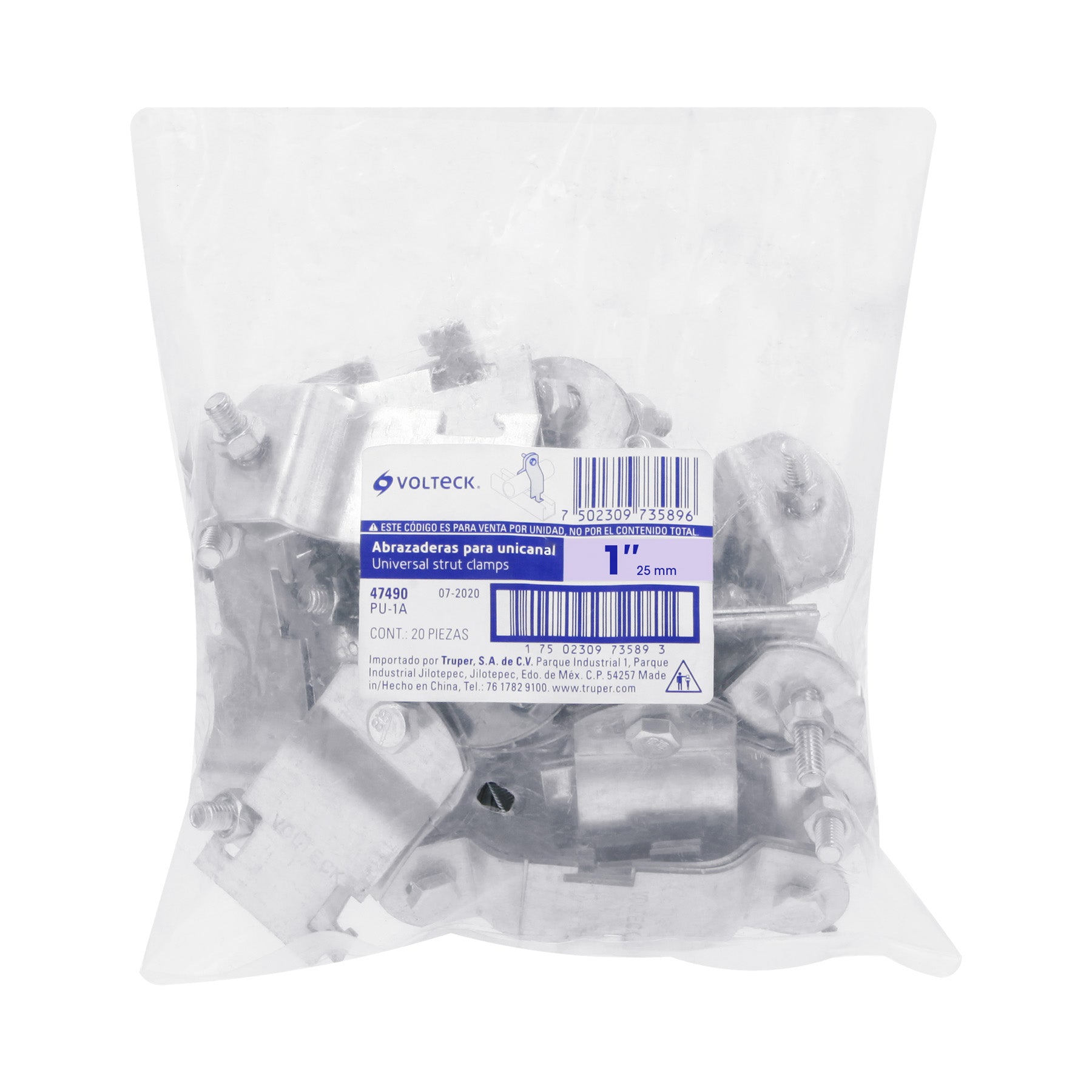 Abrazadera para perfil monocanal de 1", VOLTECK