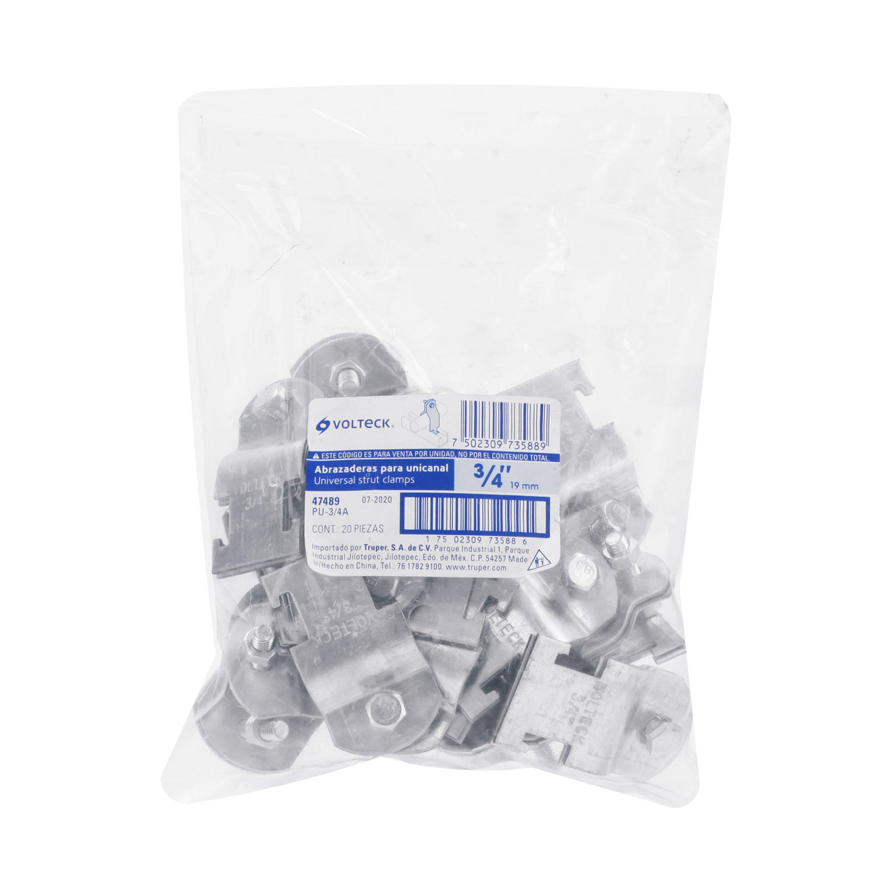 Abrazadera para perfil monocanal de 3/4", VOLTECK