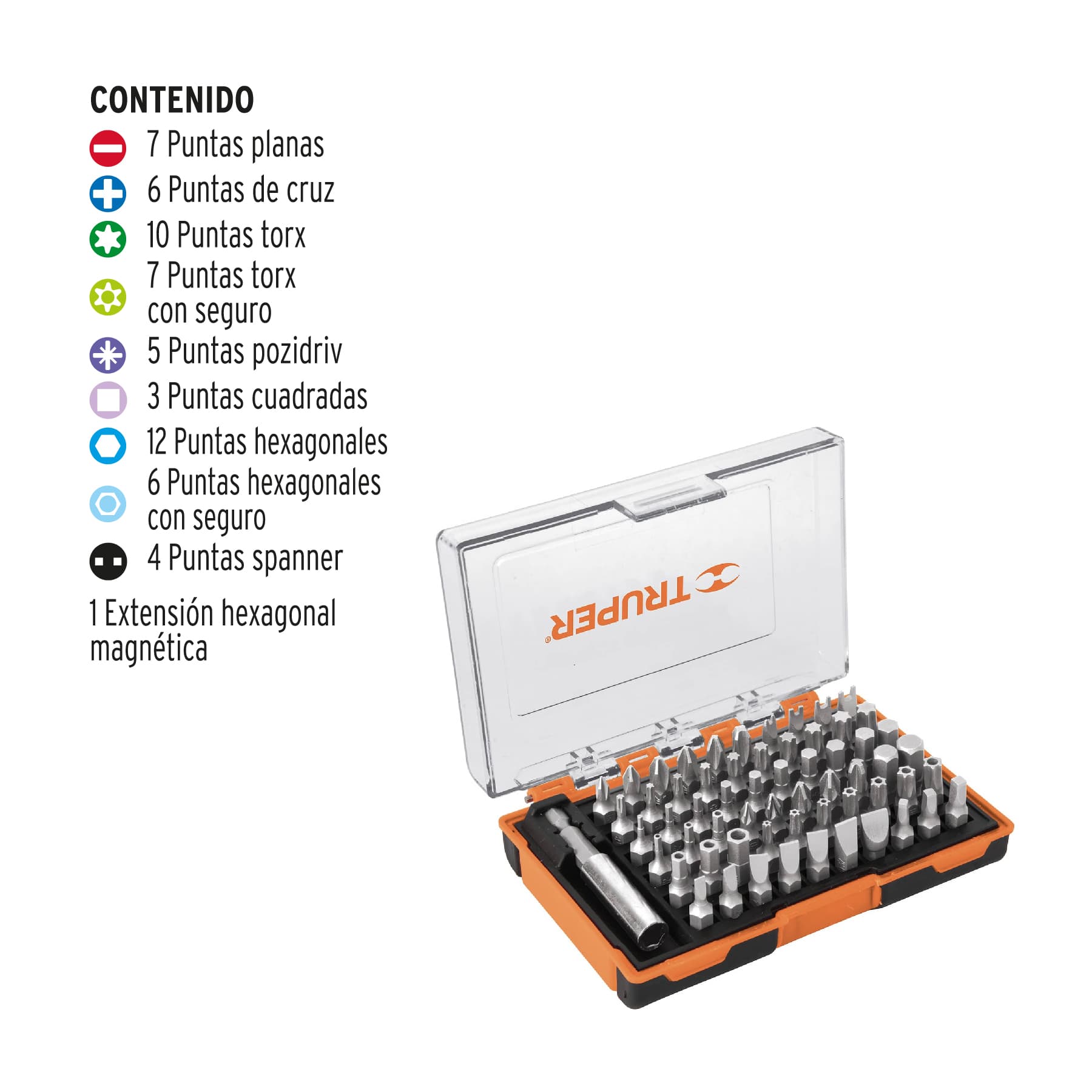 Juego de 61 puntas mixtas largo 1" en estuche plástico