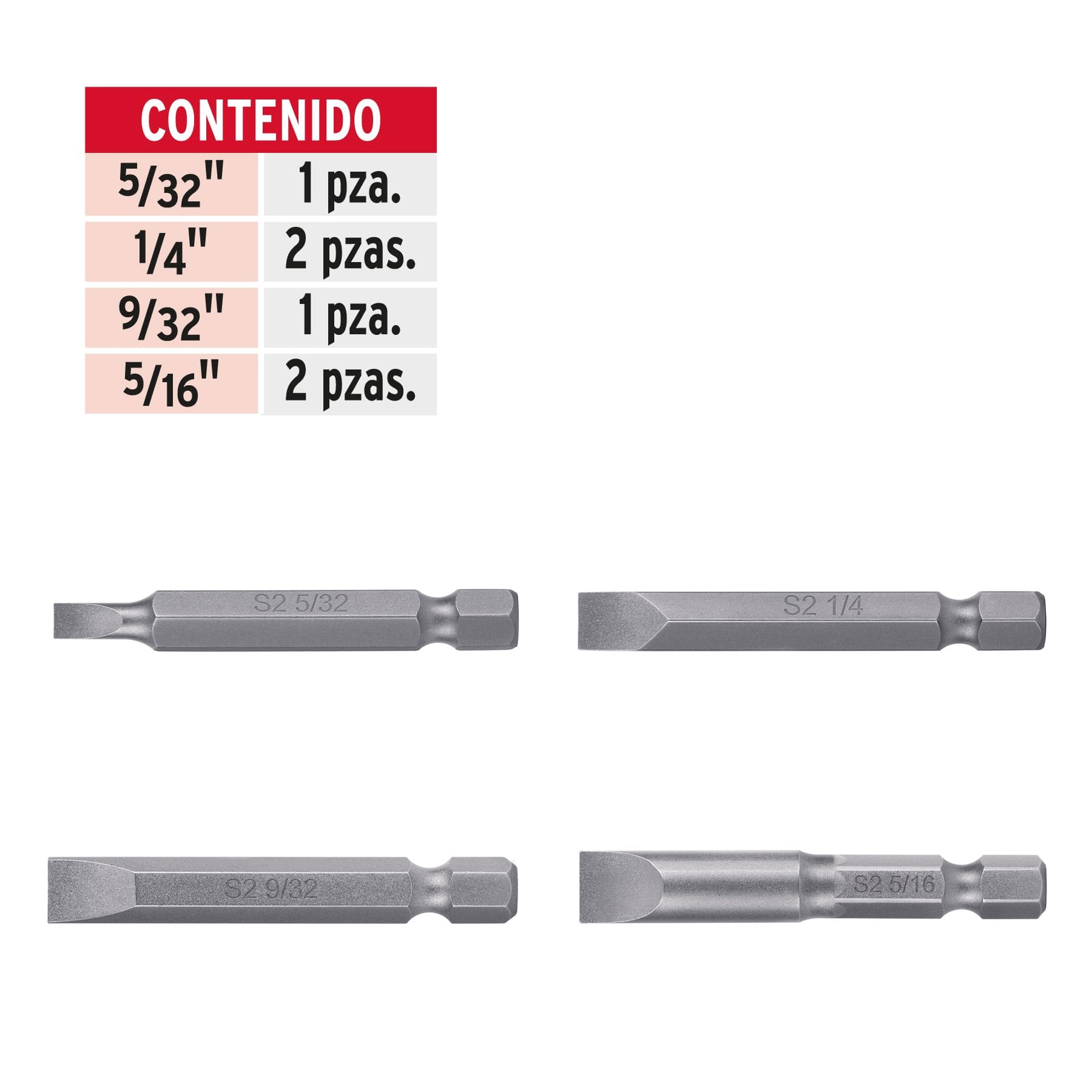 Estuche con 6 puntas planas combinadas largo 2", Expert