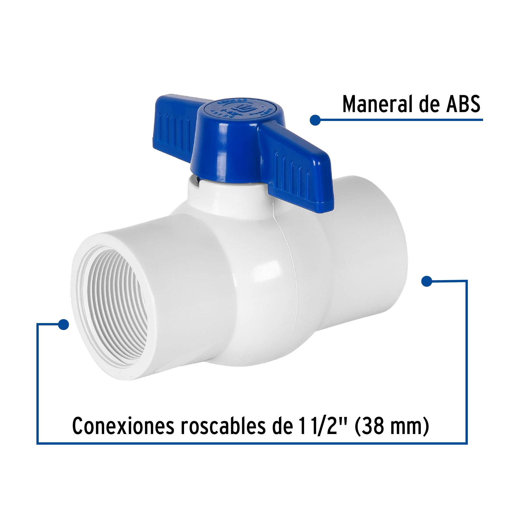 Válvula esfera de PVC 1-1/2" roscable, Foset