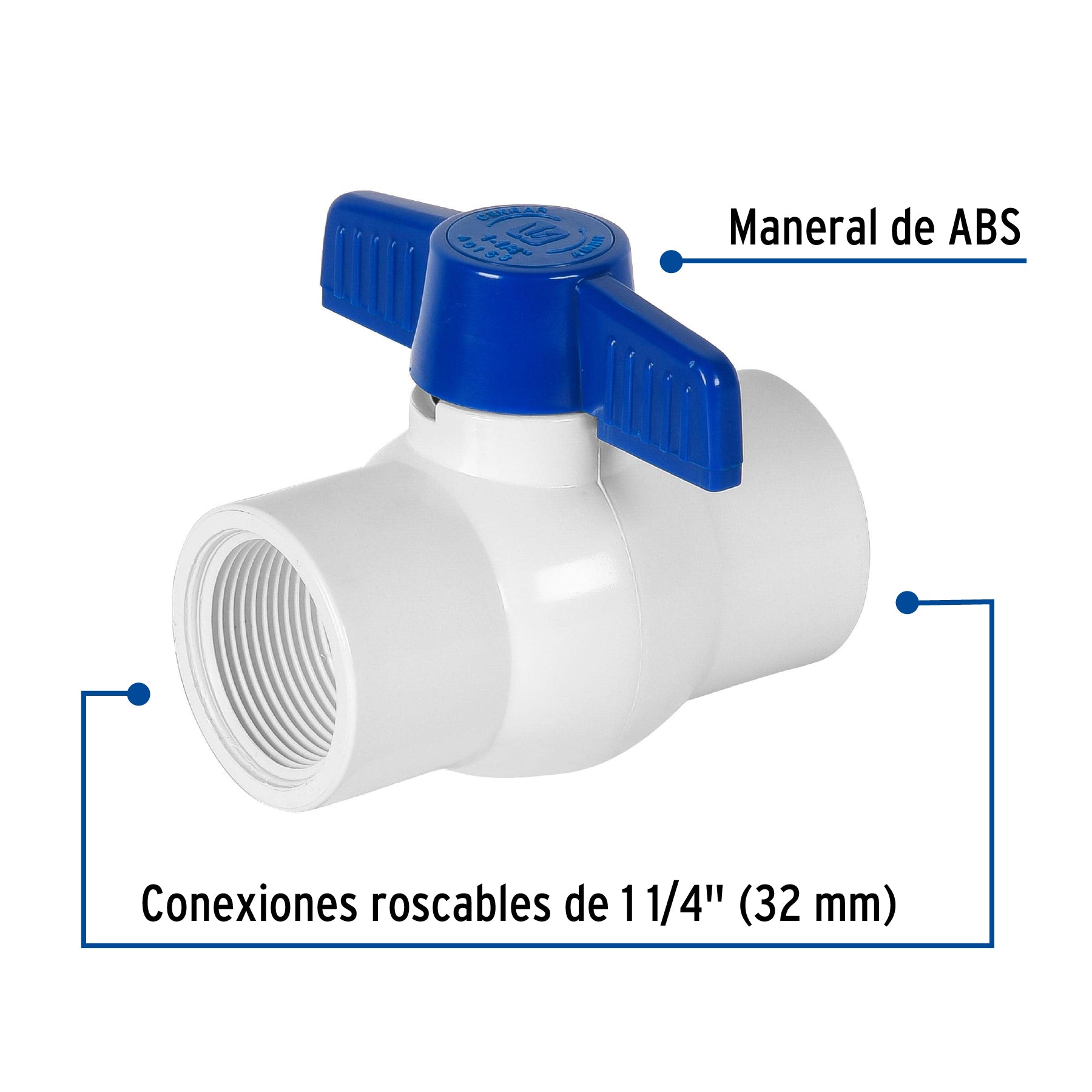 Válvula esfera de PVC 1-1/4" roscable, Foset