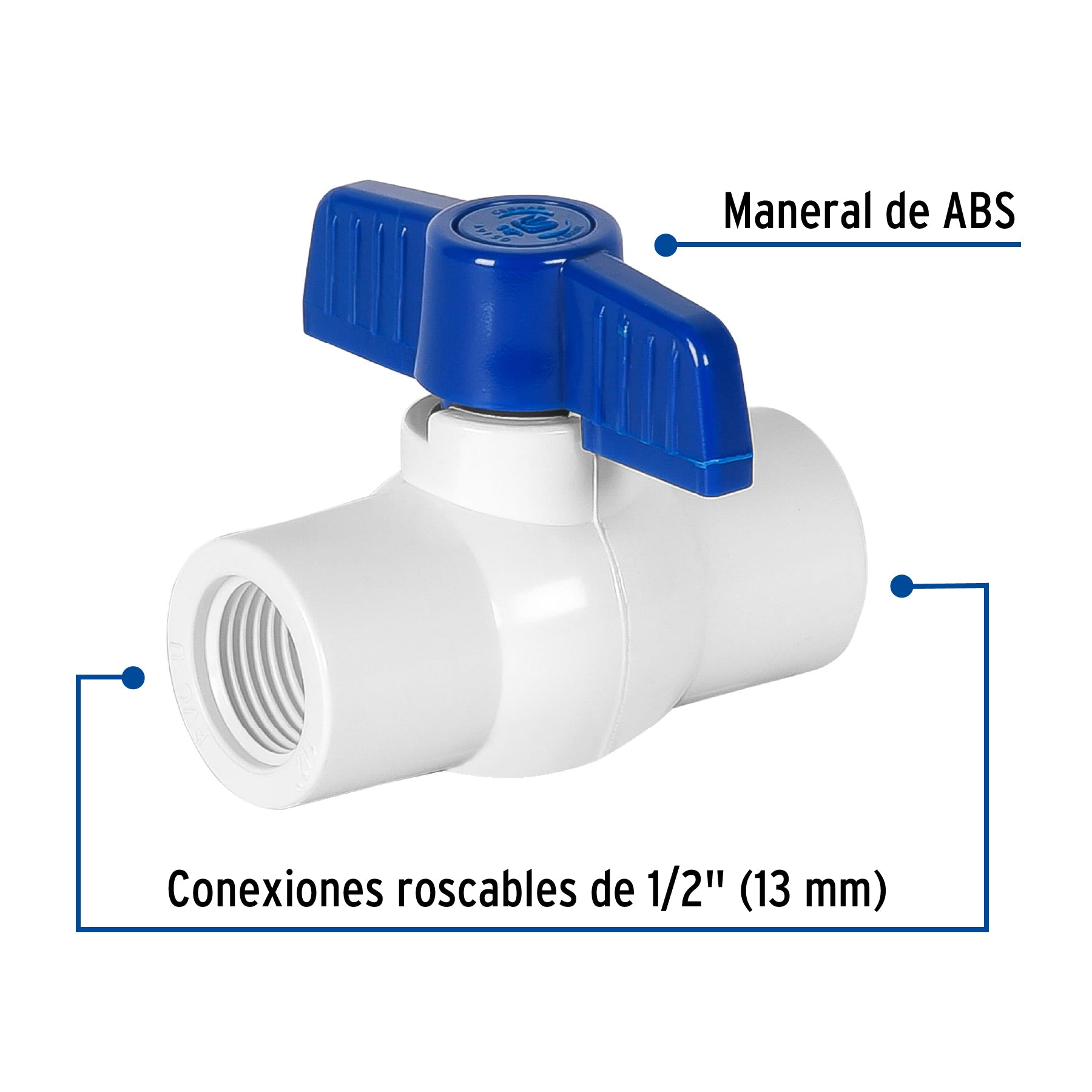 Válvula esfera de PVC 1/2" roscable, Foset