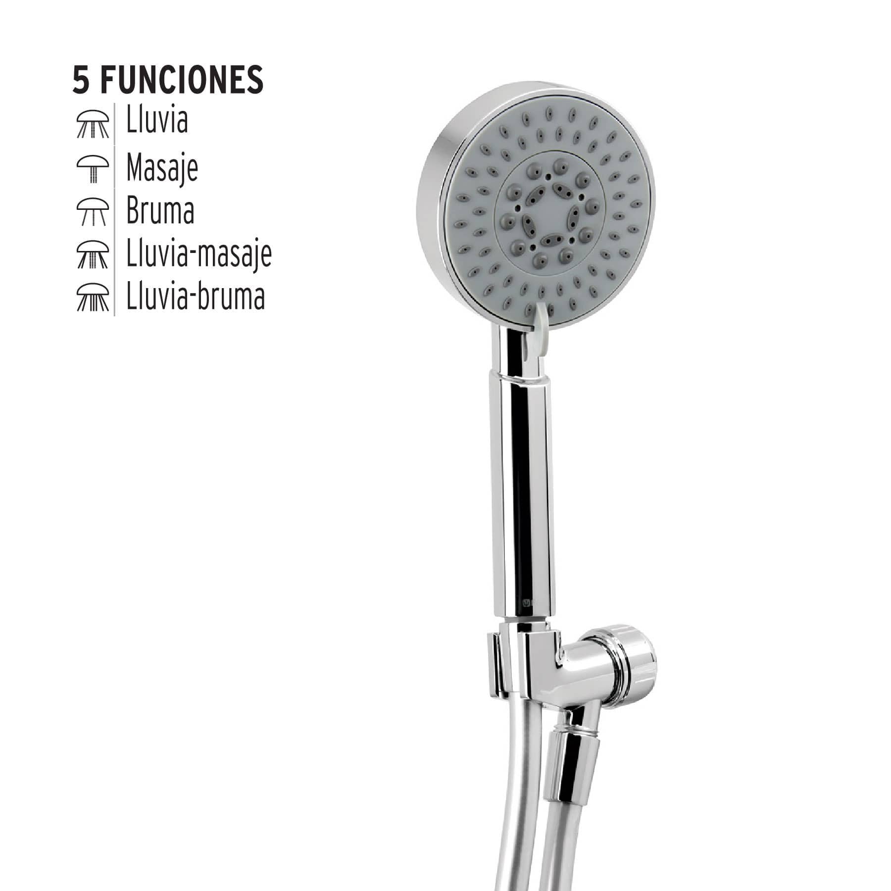Regadera cromo de teléfono 4" con soporte, Foset Element