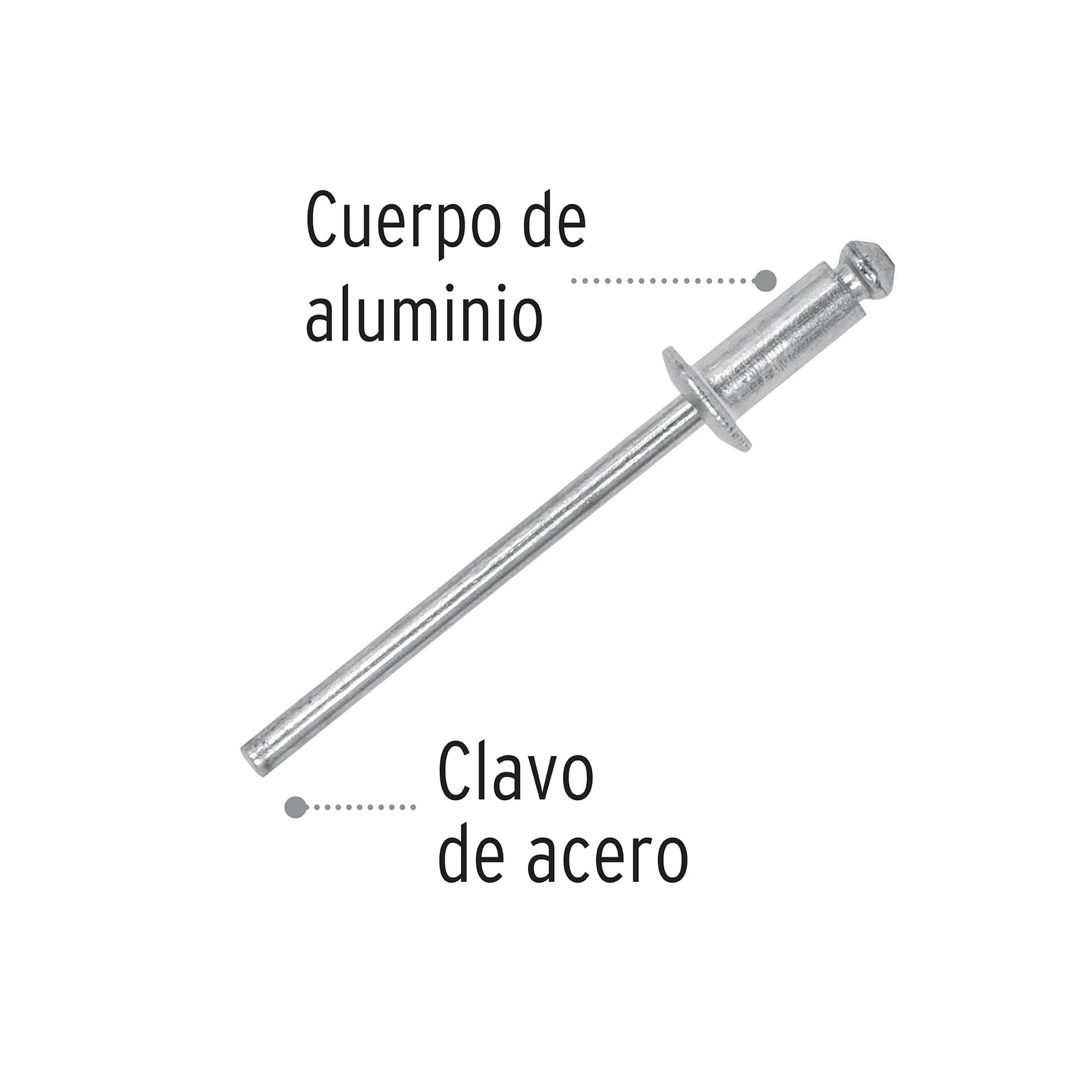 Bolsa con 50 remaches 1/8" x 3/16" de aluminio, ala 1/4"