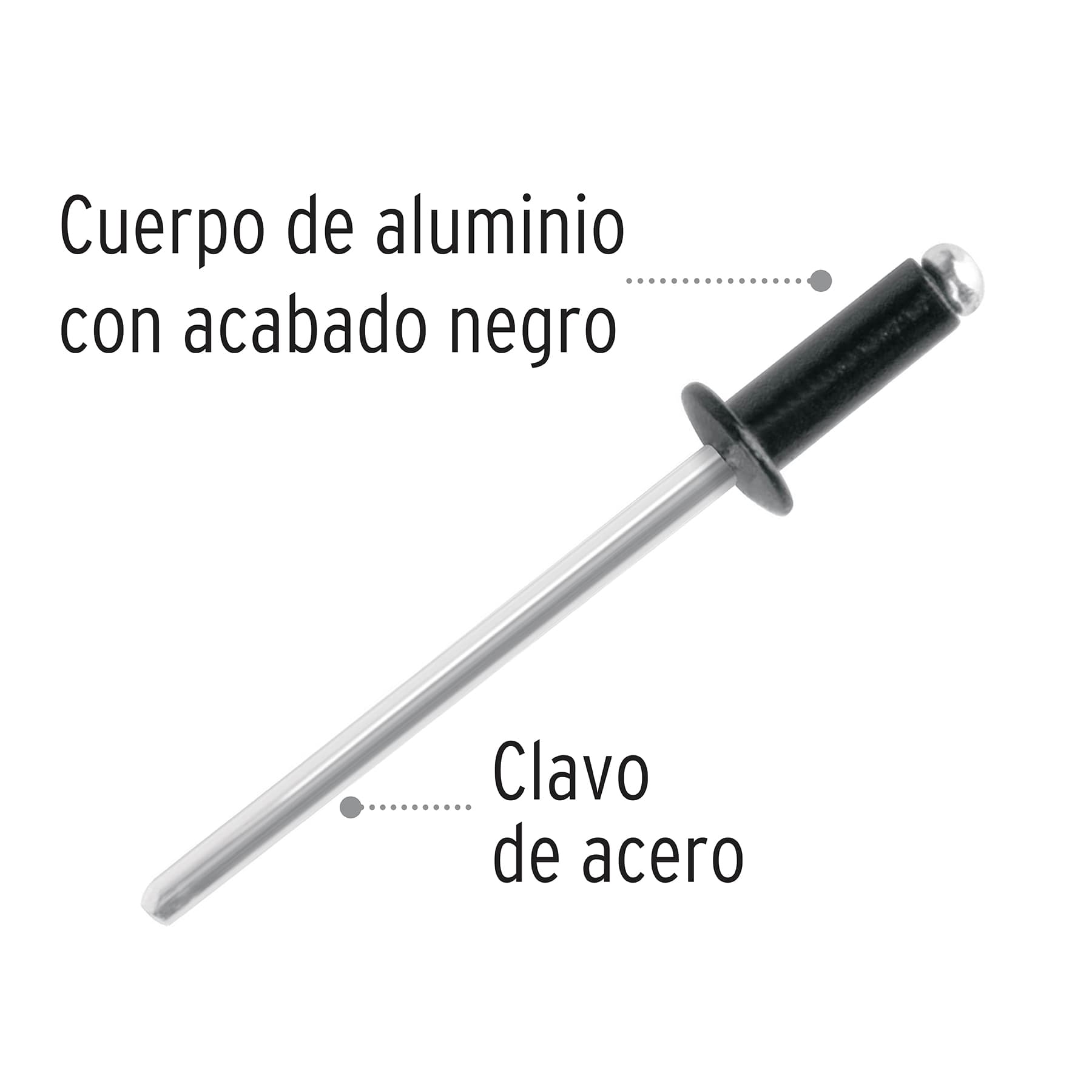 Bolsa con 50 remaches 1/8"x1/4" negros de aluminio, ala 1/4"