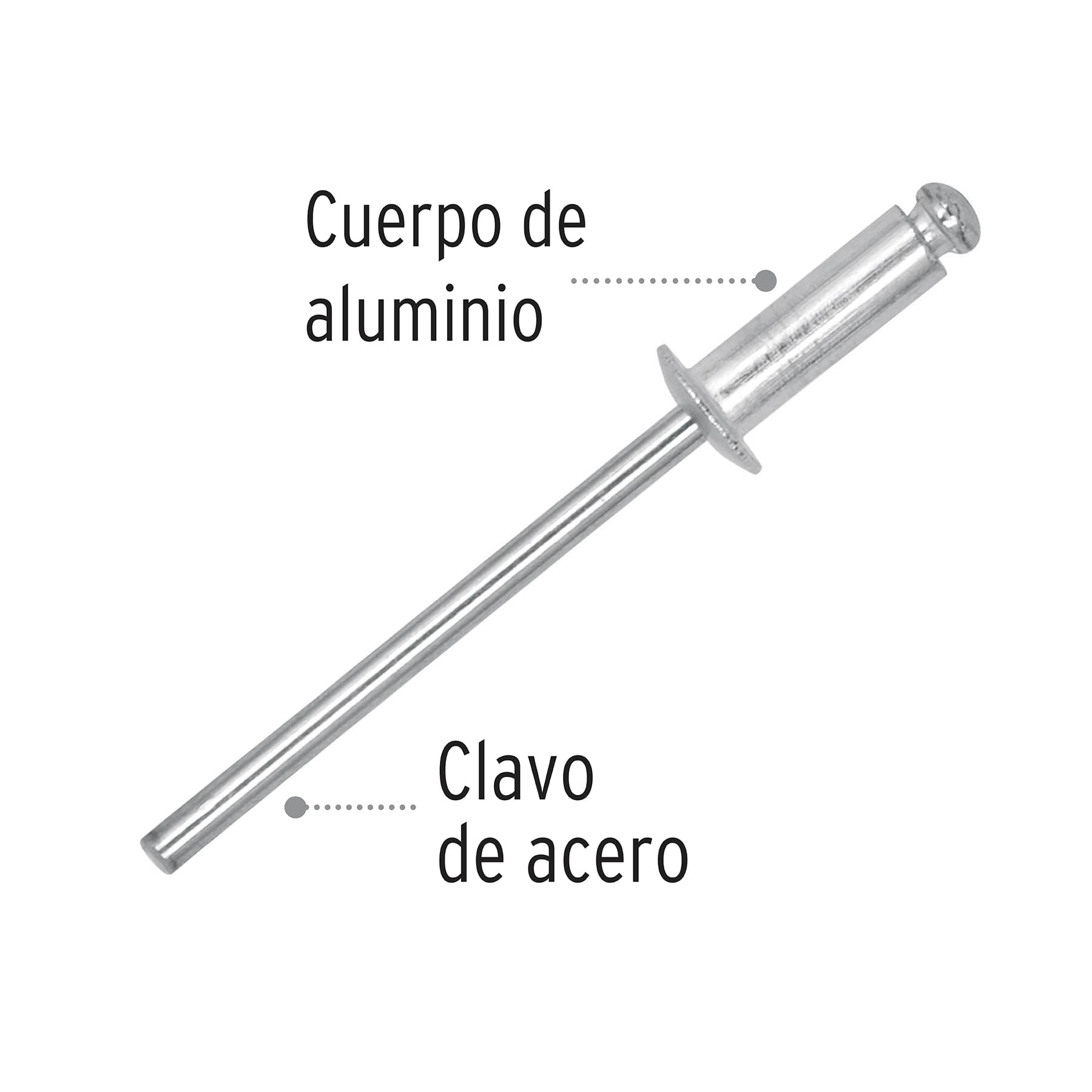 Bolsa con 50 remaches 1/8" x 1/4" de aluminio, ala 1/4"