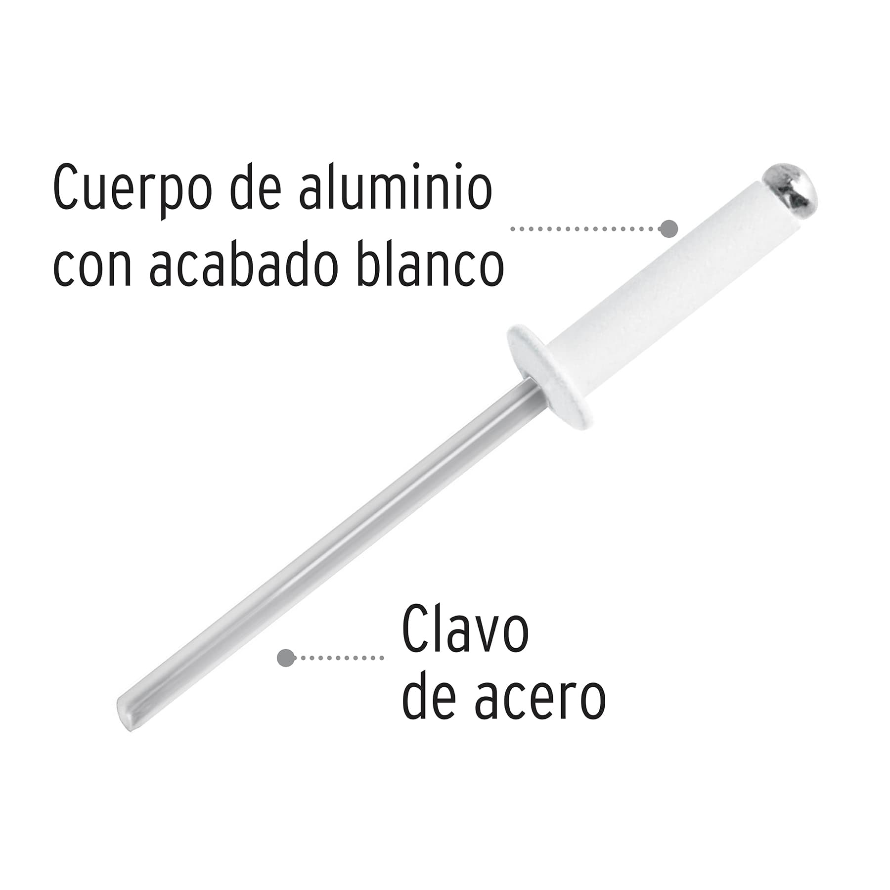 Bolsa con 50 remaches 1/8"x5/16" blancos de aluminio, ala 1/4"