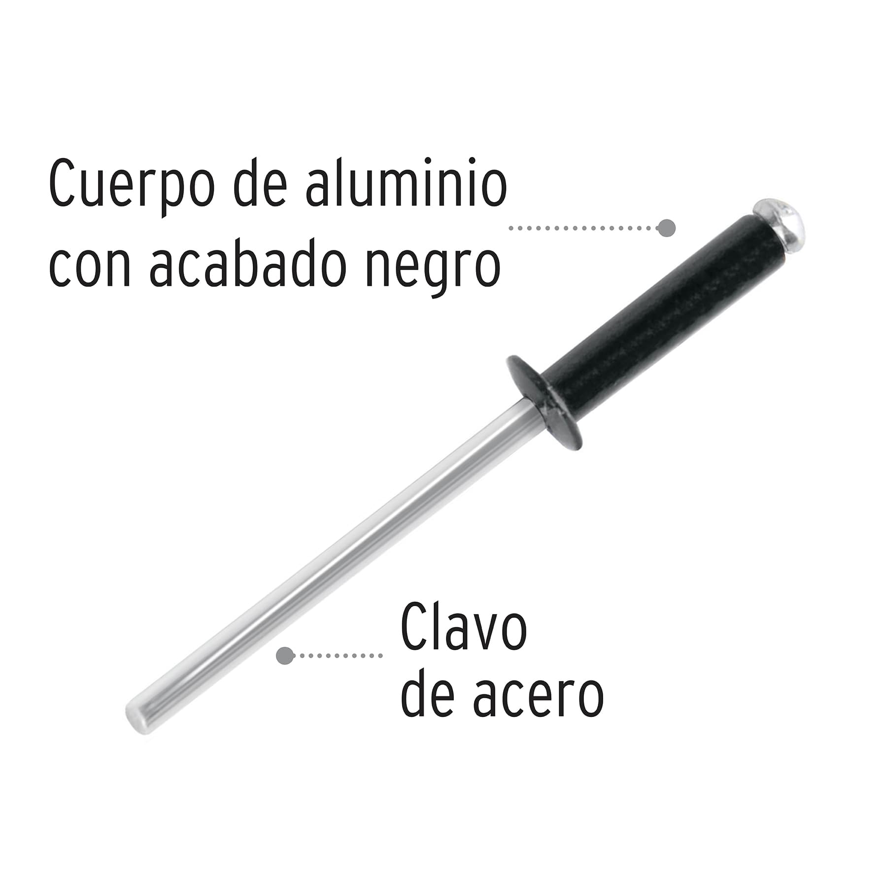 Bolsa con 50 remaches 1/8"x5/16" negros de aluminio, ala 1/4"