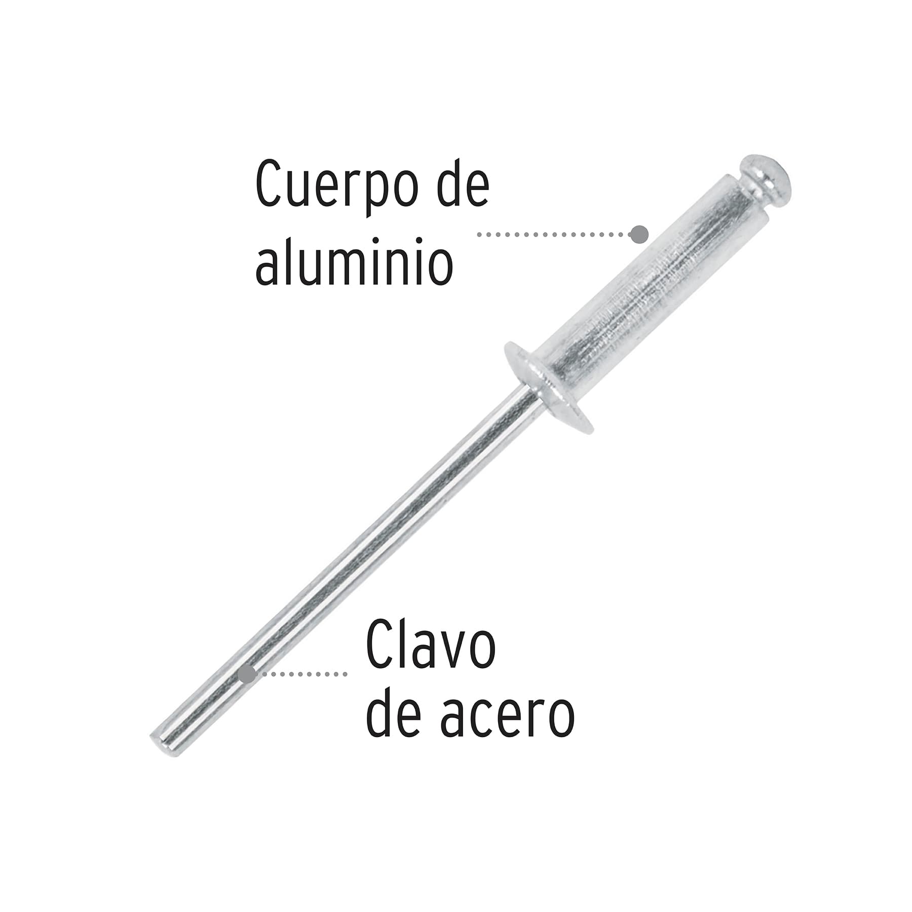 Bolsa con 50 remaches 1/8" x 5/16" de aluminio, ala 1/4"