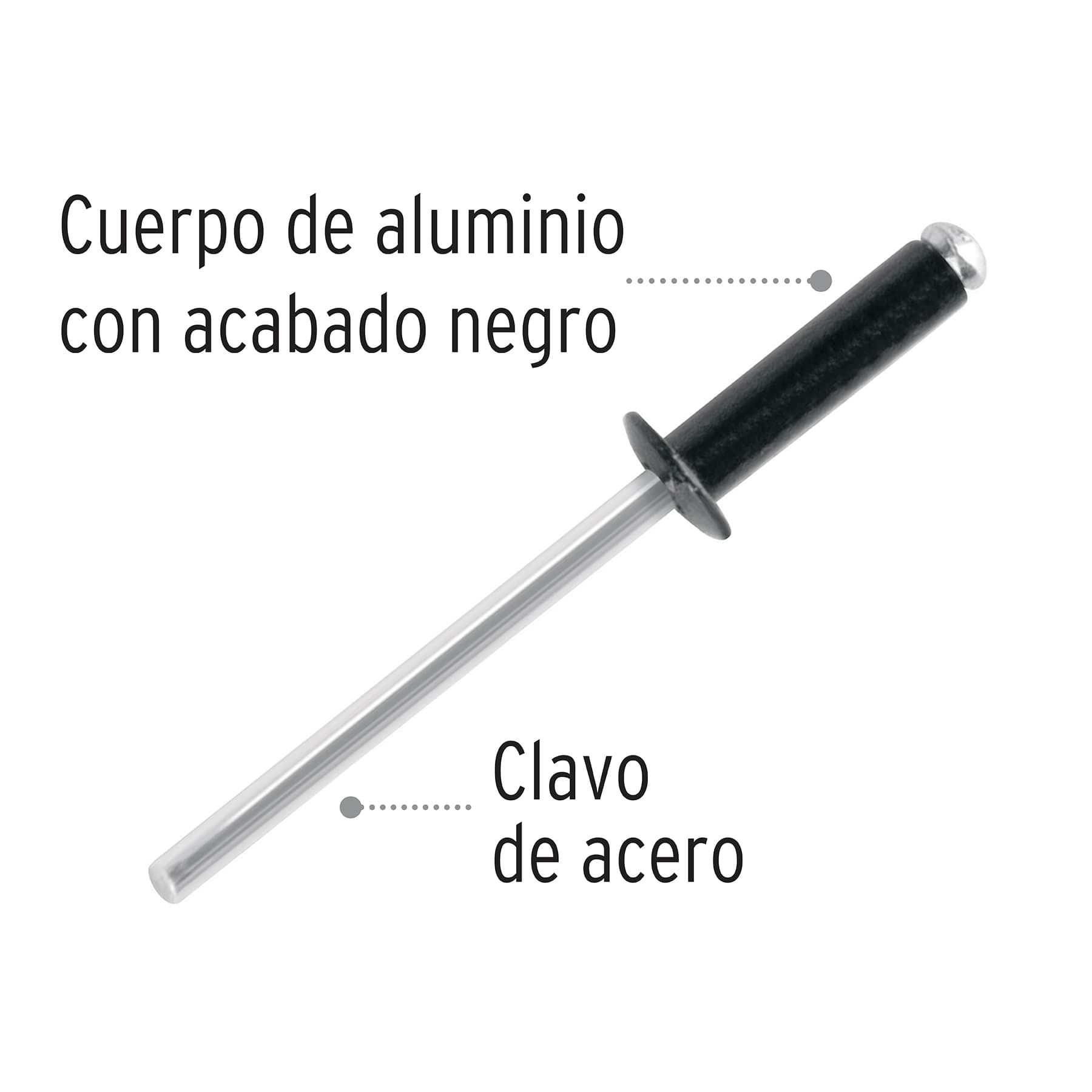 Bolsa con 50 remaches 1/8"x3/8" negros de aluminio, ala 1/4"