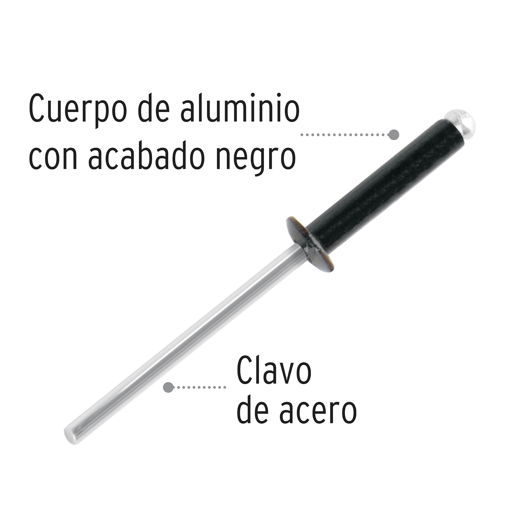 Bolsa con 50 remaches 1/8"x1/2" negros de aluminio, ala 1/4"