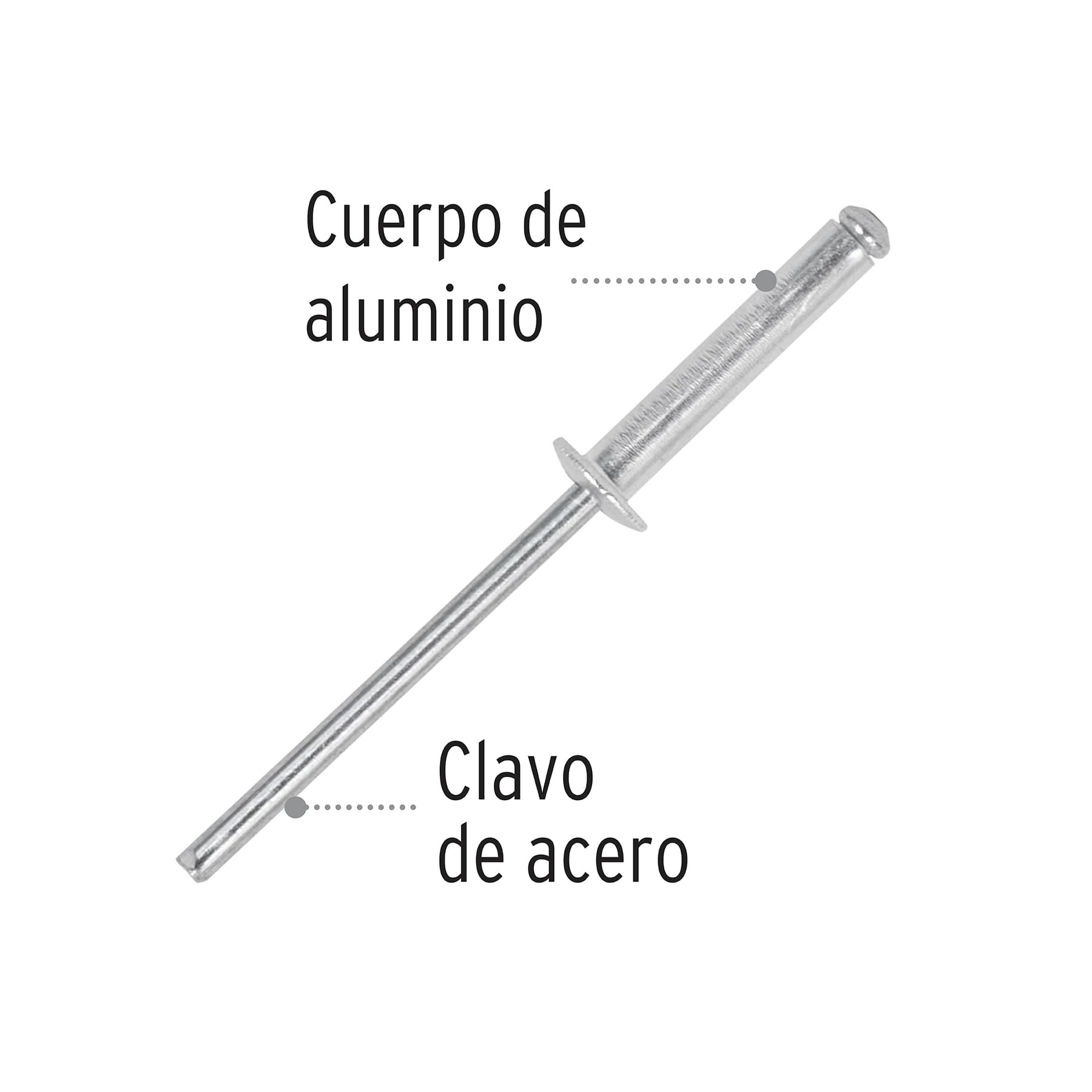 Bolsa con 50 remaches 1/8" x 1/2" de aluminio, ala 1/4