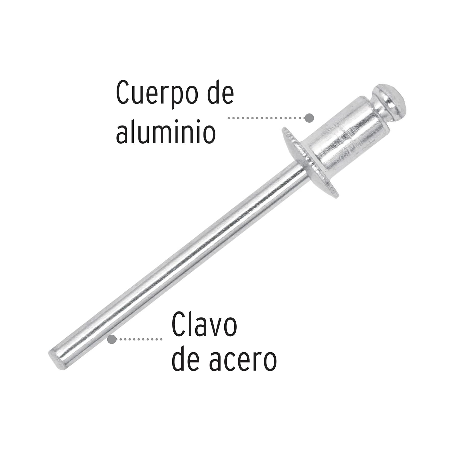 Bolsa con 50 remaches 5/32" x 1/8" de aluminio, ala 5/16"