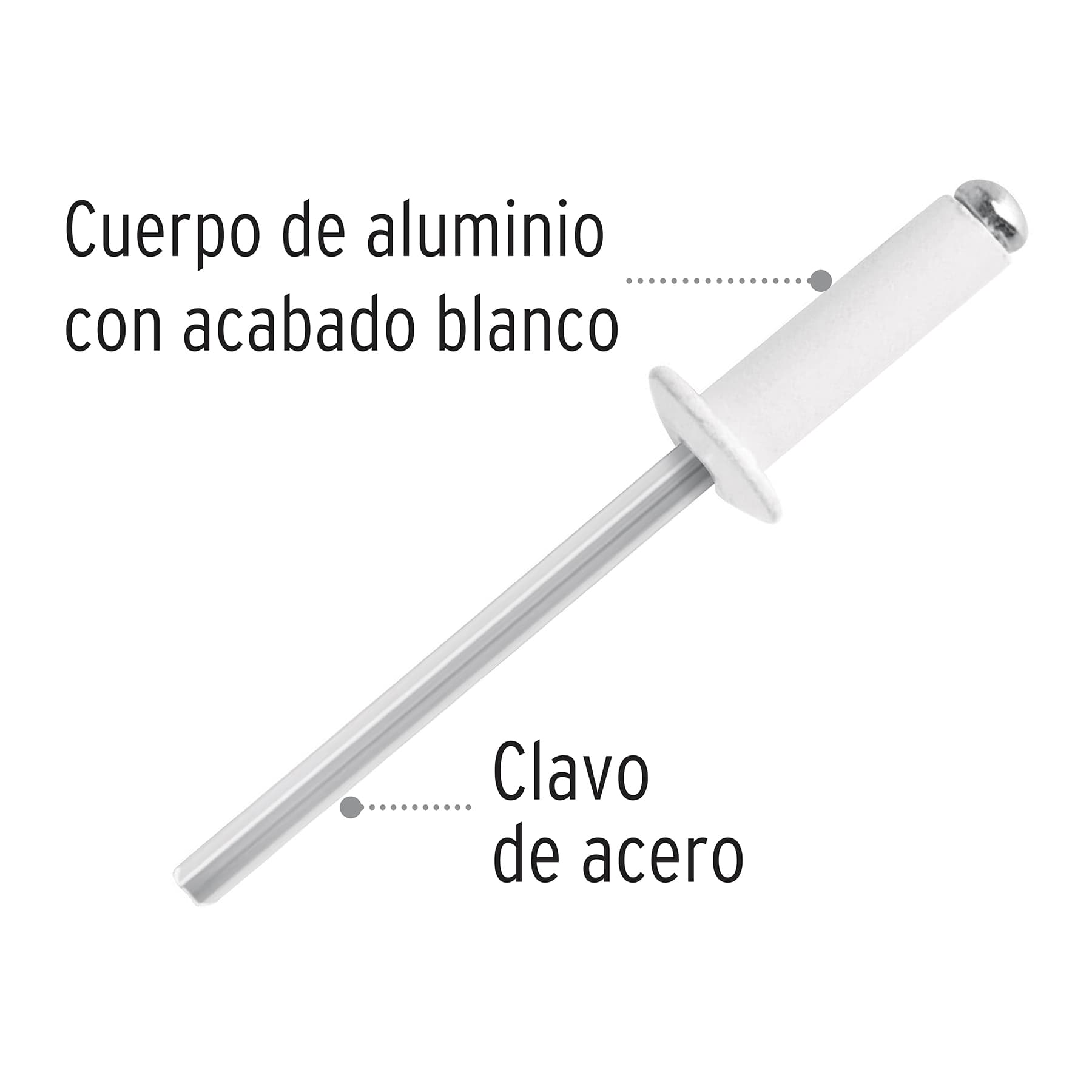 Bolsa con 50 remaches 5/32"x3/8" blancos aluminio, ala 5/16"