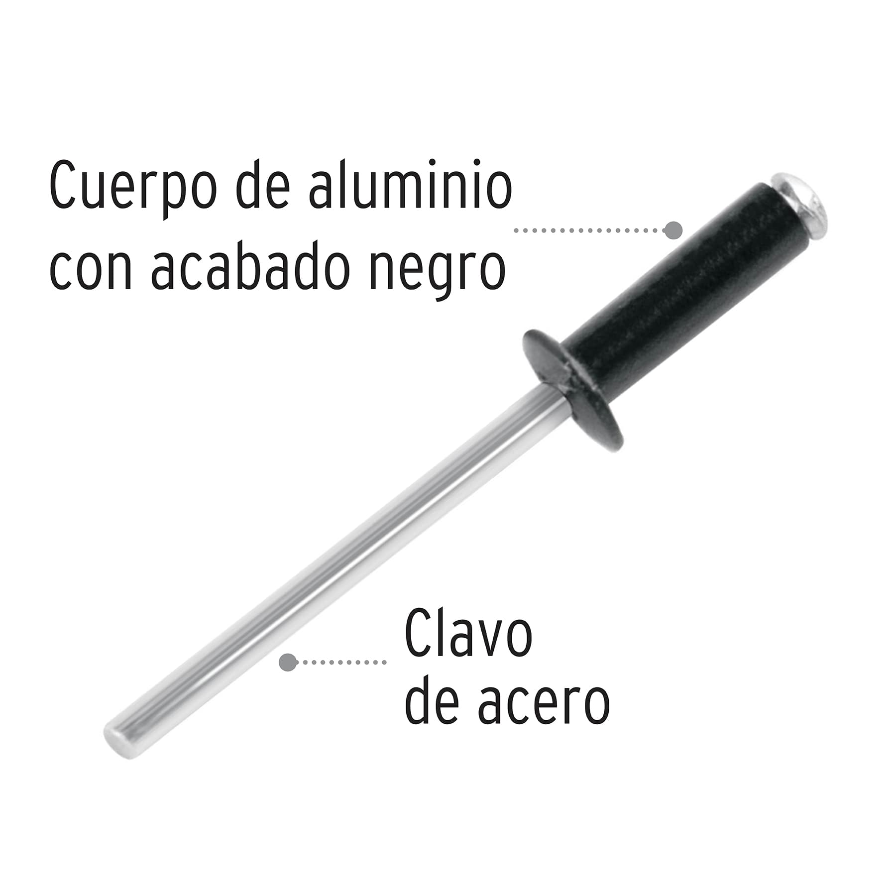 Bolsa con 50 remaches 5/32"x3/8" negros de aluminio, ala 5/16"