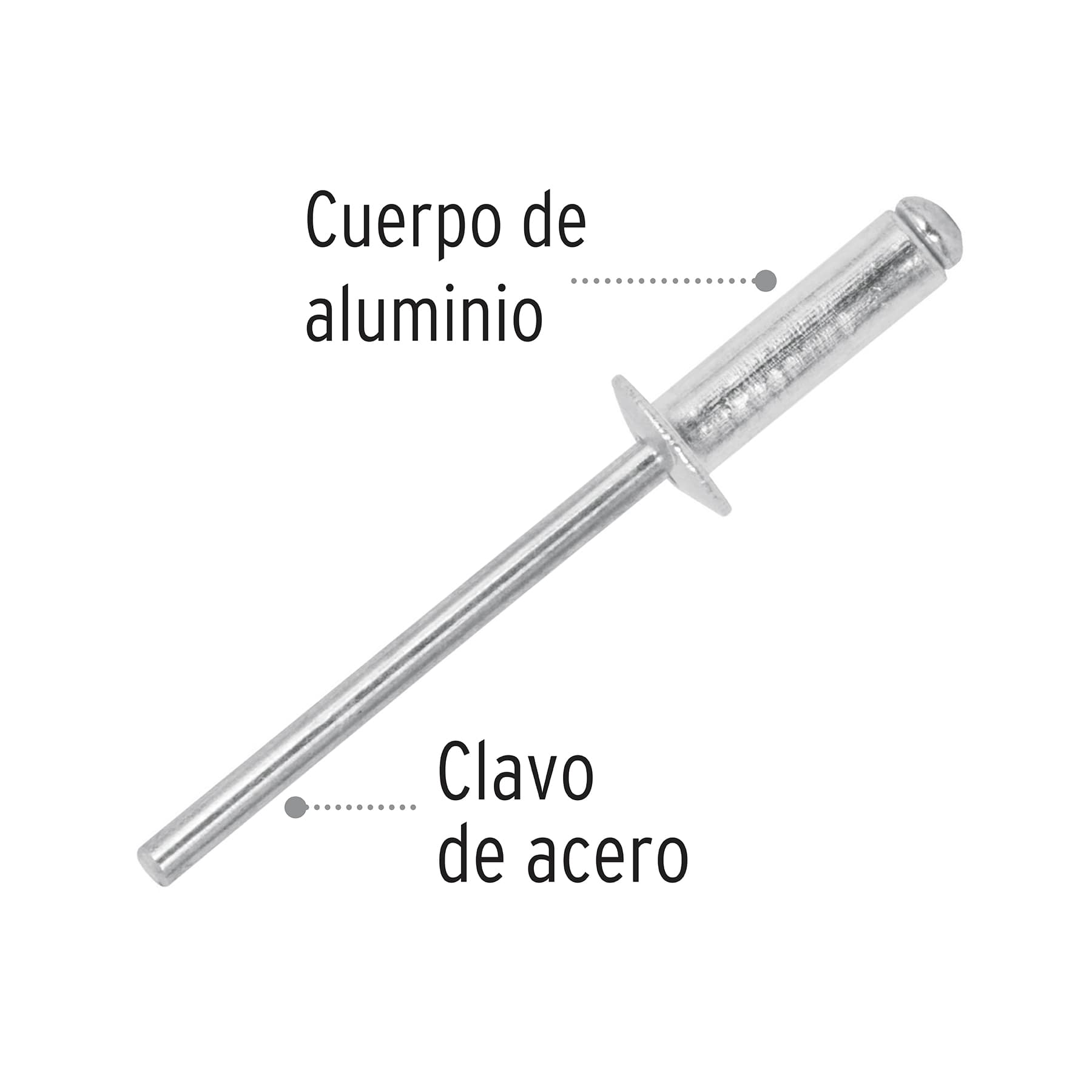 Bolsa con 50 remaches 5/32" x 3/8" de aluminio, ala 5/16"