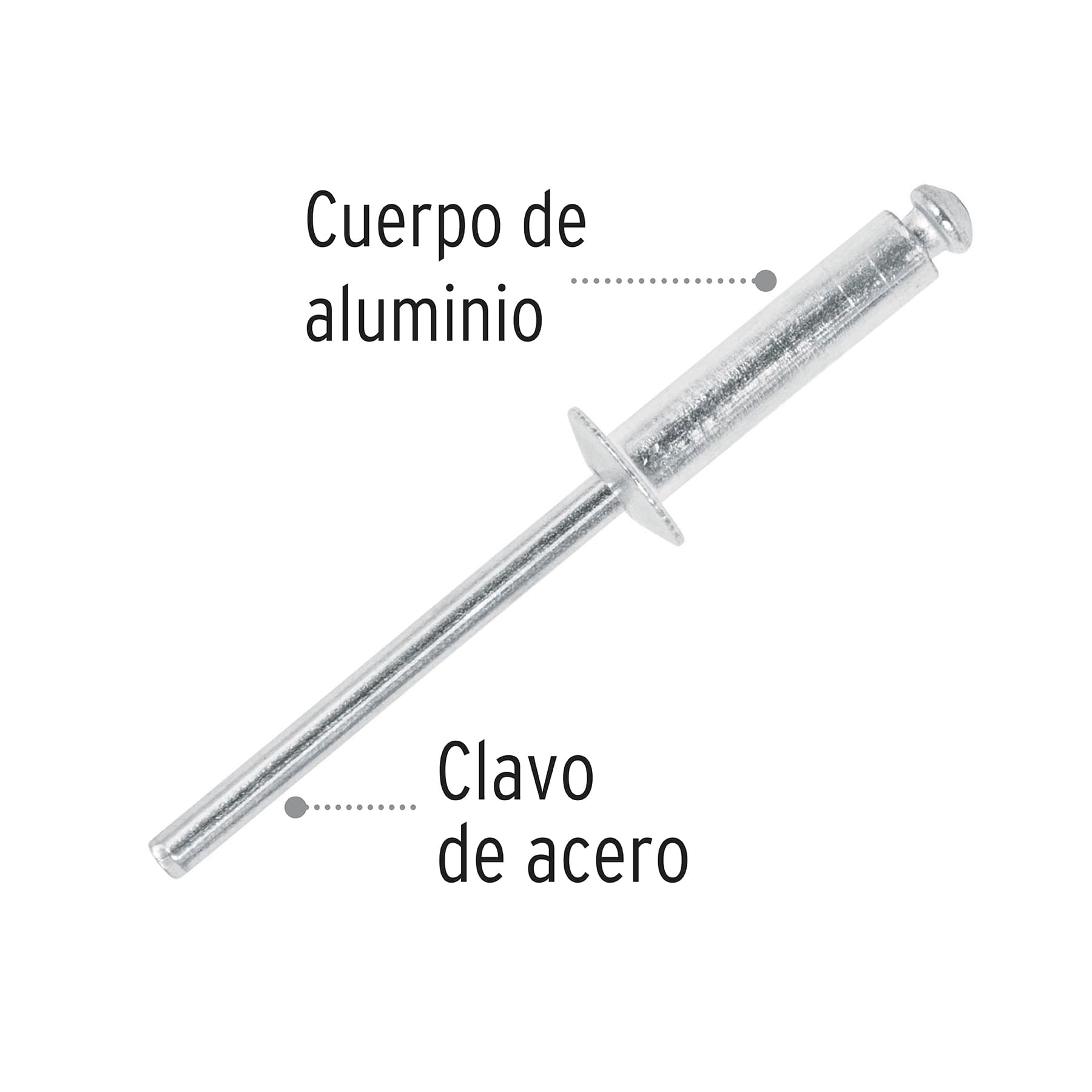 Bolsa con 50 remaches 5/32" x 1/2" de aluminio, ala 5/16"