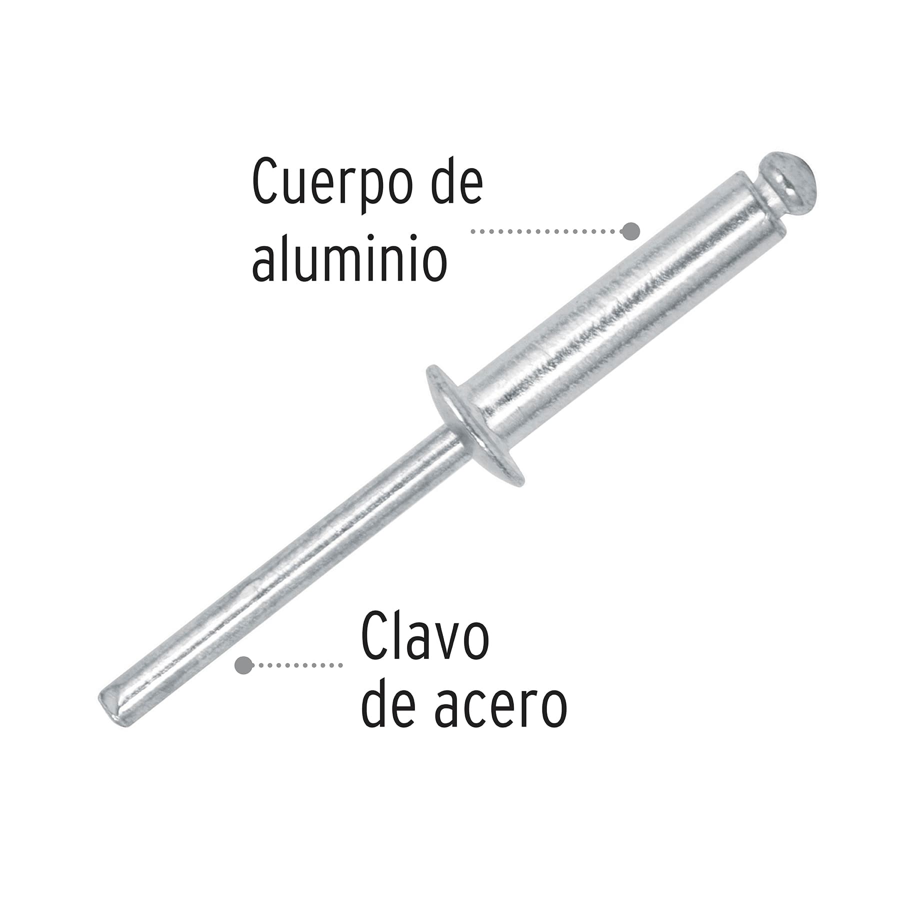 Bolsa con 50 remaches 3/16" x 5/8" de aluminio, ala 3/8"