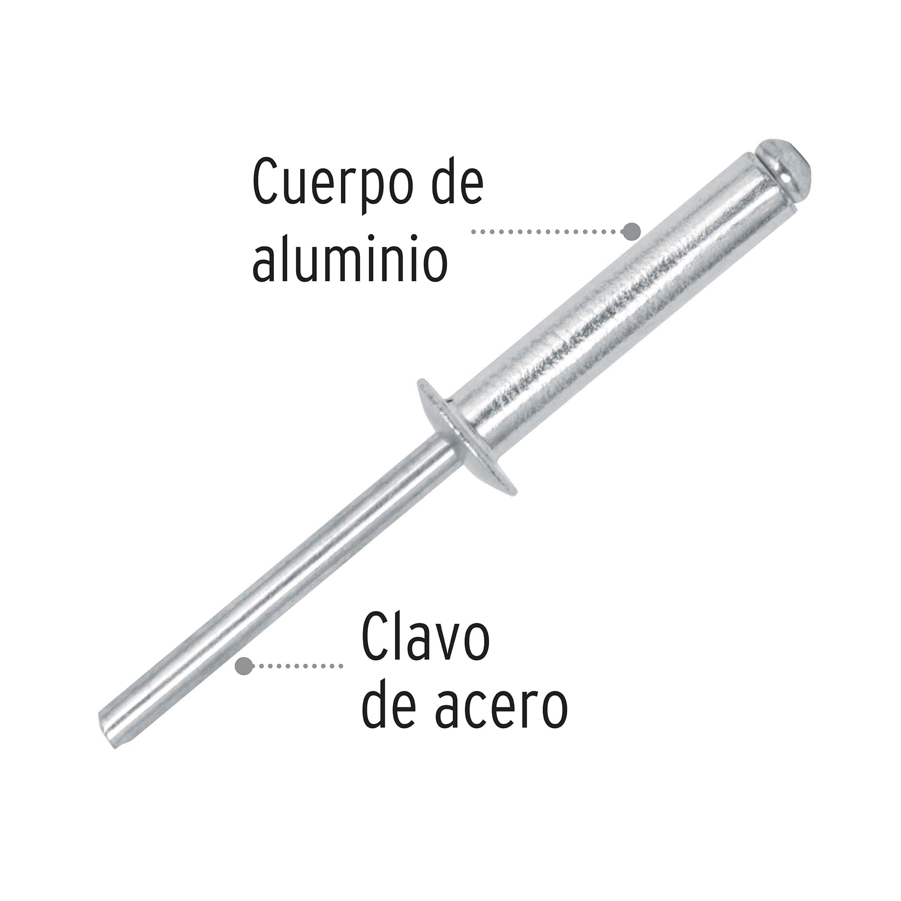 Bolsa con 50 remaches 3/16" x 3/4" de aluminio, ala 3/8"