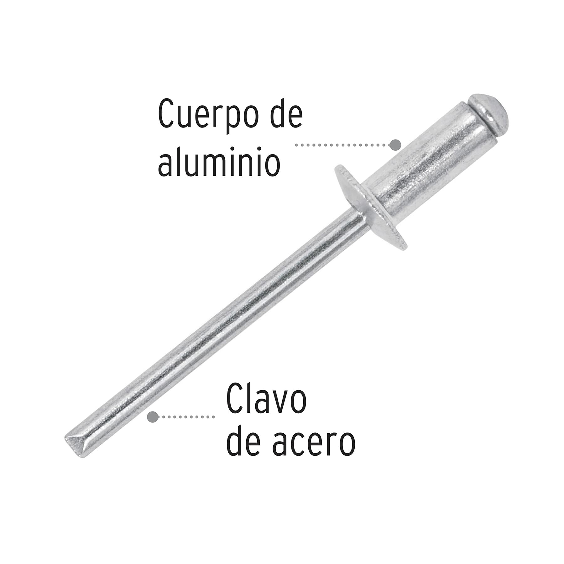 Bolsa con 50 remaches 3/16" x 1/8" de aluminio, ala 3/8"