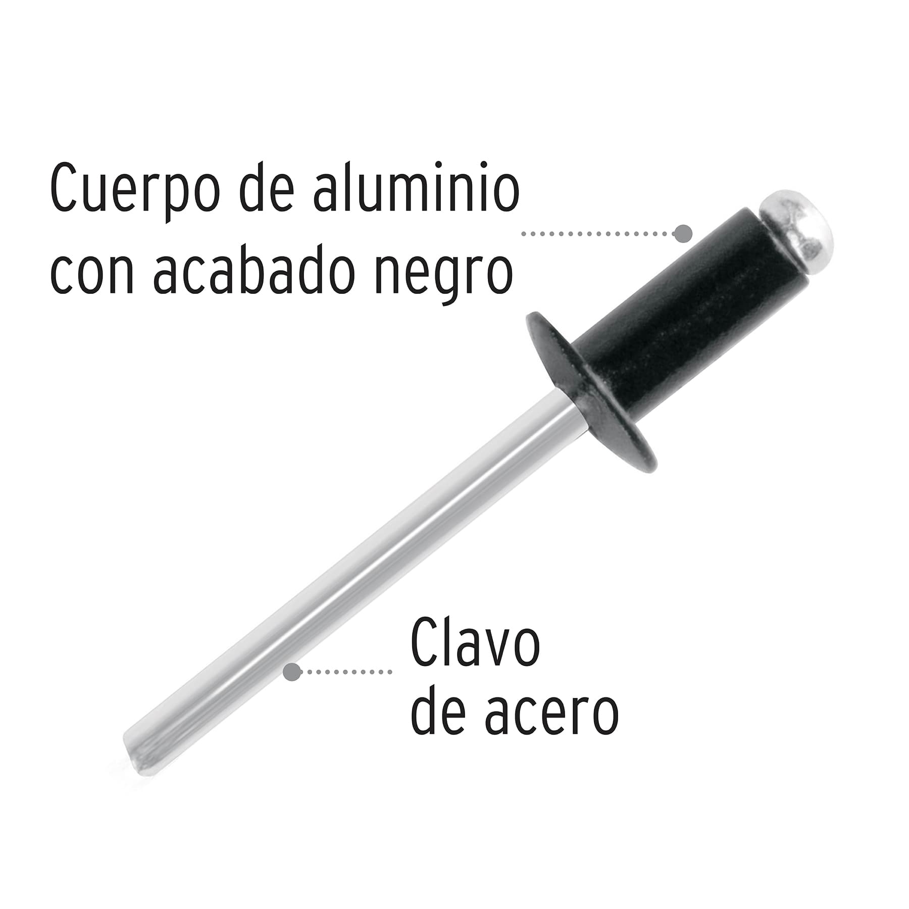 Bolsa con 50 remaches 3/16"x1/4" negros de aluminio, ala 3/8"