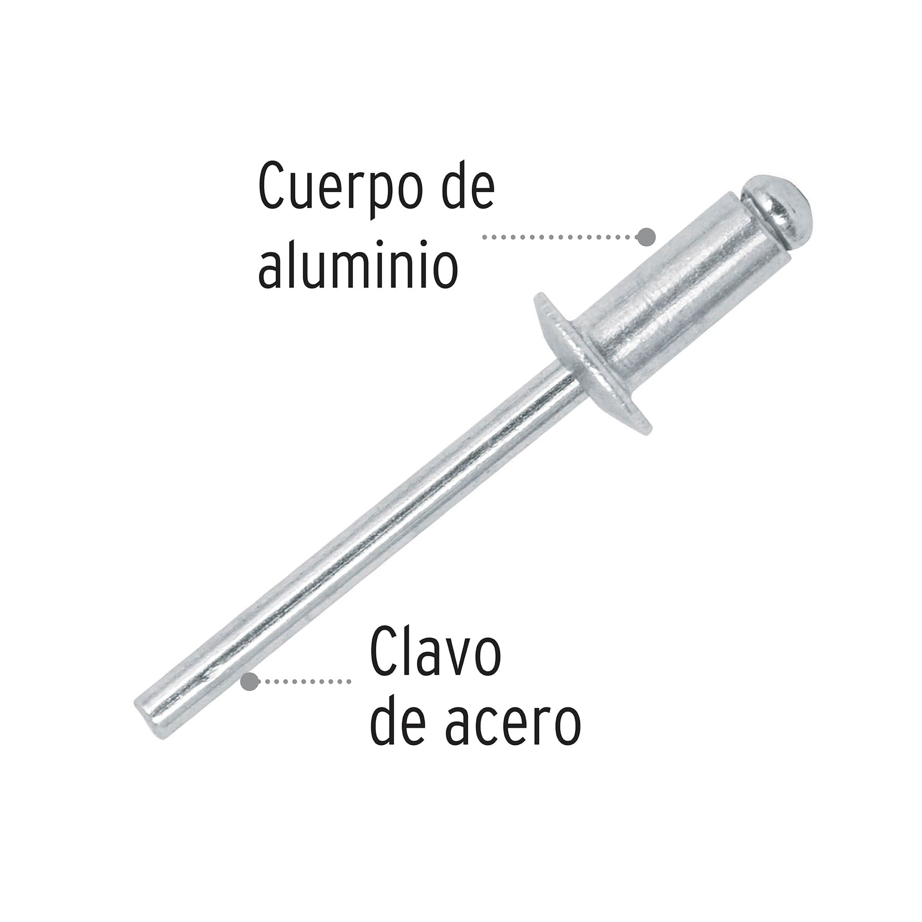Bolsa con 50 remaches 3/16" x 1/4" de aluminio, ala 3/8"